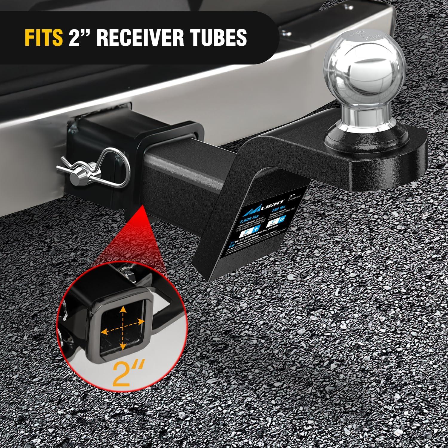 imageNilight Forged Trailer Hitch Mount with 2516Inch Ball Fits 2 Inch Receiver Square 58quot Hitch Pin Clip 15000 lbs 4quot Drop 114 Hole Gloss Black Powder Coat 2 Years Warranty2 Ball Fusion 2 Rise