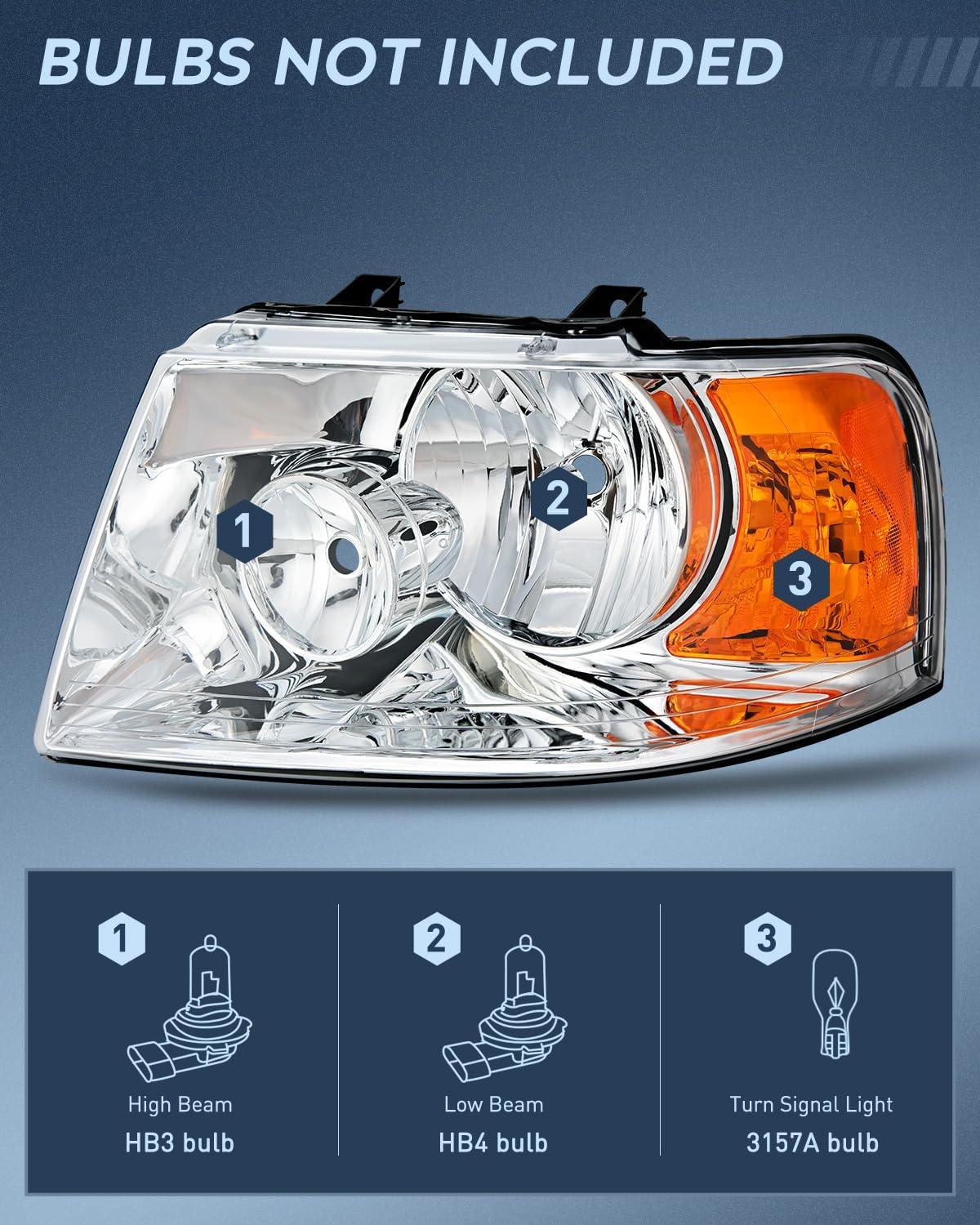 imageNilight Headlight Assembly 2005 2006 2007 F250 F350 F450 F550 Super Duty Black Housing Amber Corner Clear Lens 4 Pack Headlights Assembly ReplacementChrome Housing Amber Reflector