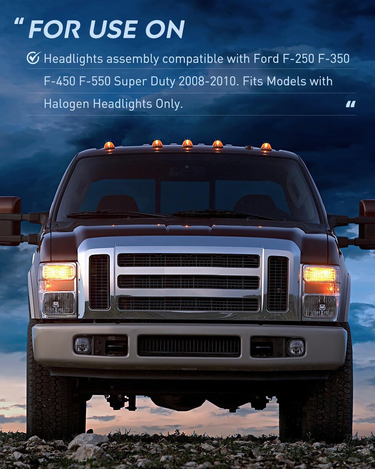 imageNilight Headlight Assembly 2005 2006 2007 F250 F350 F450 F550 Super Duty Black Housing Amber Corner Clear Lens 4 Pack Headlights Assembly ReplacementChrome Housing Amber Reflector