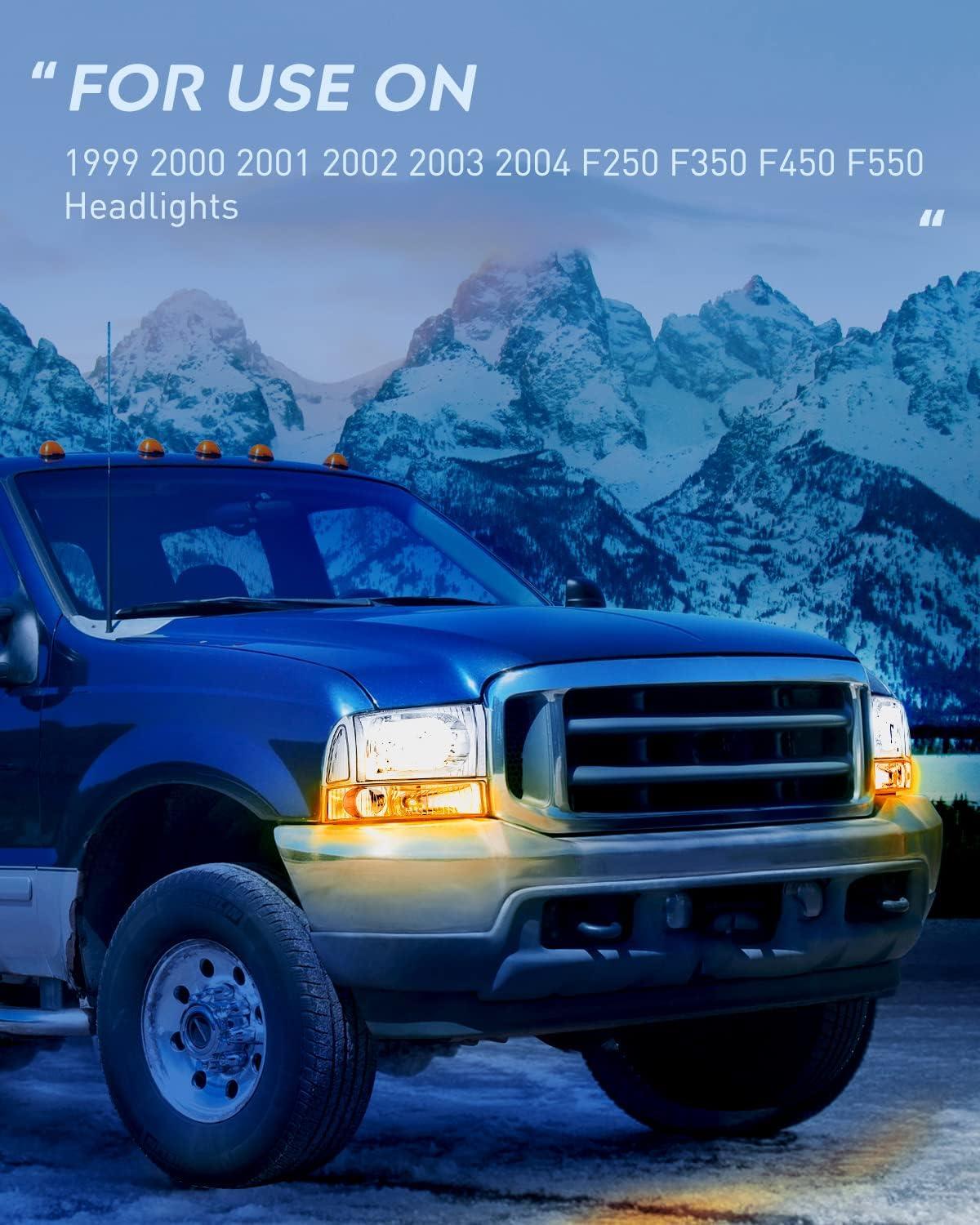 imageNilight Headlight Assembly 2005 2006 2007 F250 F350 F450 F550 Super Duty Black Housing Amber Corner Clear Lens 4 Pack Headlights Assembly ReplacementChrome Housing Amber Reflector