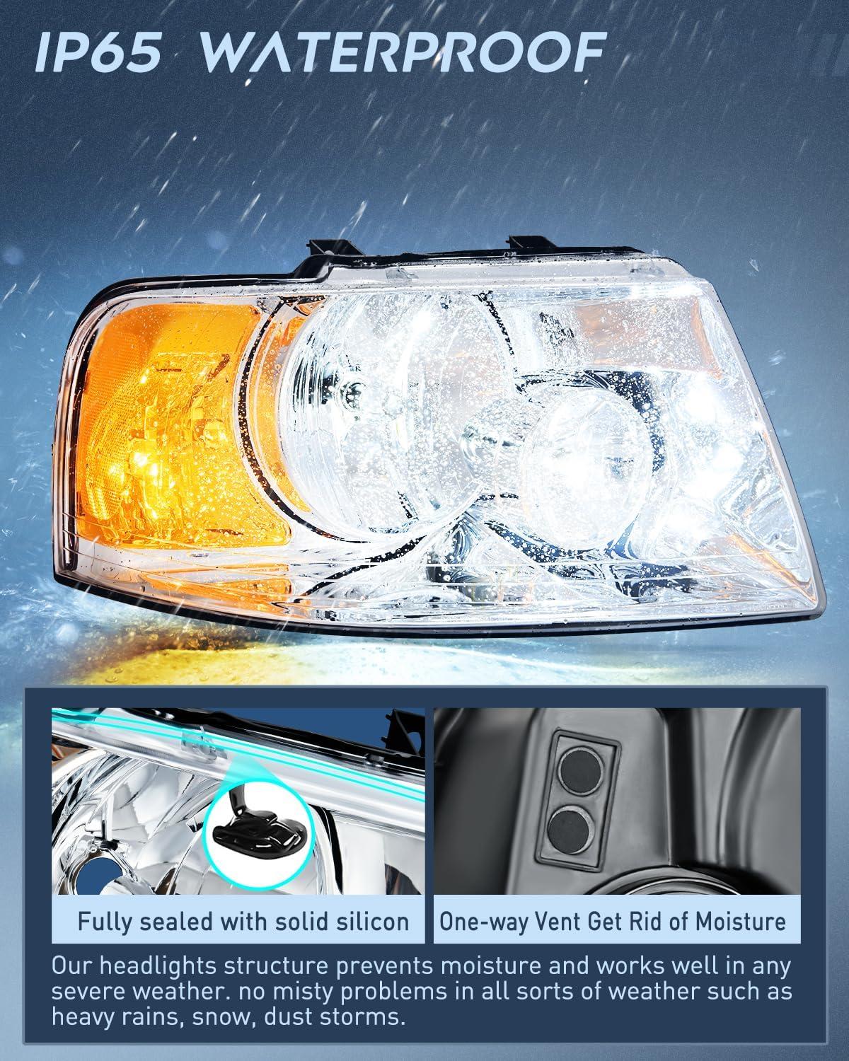 imageNilight Headlight Assembly 2005 2006 2007 F250 F350 F450 F550 Super Duty Black Housing Amber Corner Clear Lens 4 Pack Headlights Assembly ReplacementChrome Housing Amber Reflector