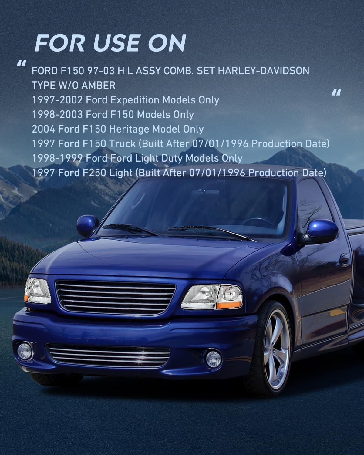 imageNilight Headlight Assembly 2005 2006 2007 F250 F350 F450 F550 Super Duty Black Housing Amber Corner Clear Lens 4 Pack Headlights Assembly ReplacementChrome Housing Amber Reflector