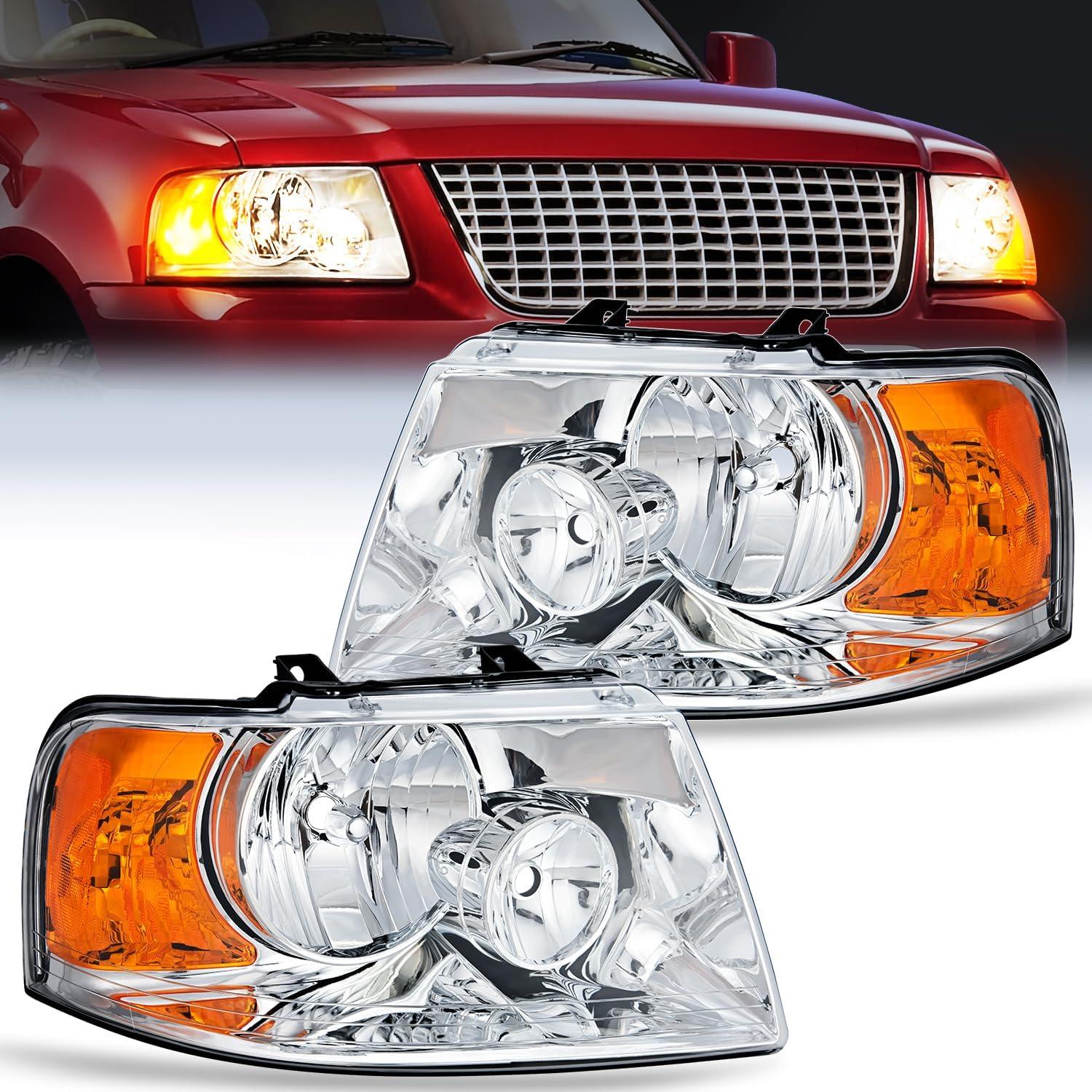 imageNilight Headlight Assembly 2005 2006 2007 F250 F350 F450 F550 Super Duty Black Housing Amber Corner Clear Lens 4 Pack Headlights Assembly ReplacementChrome Housing Amber Reflector