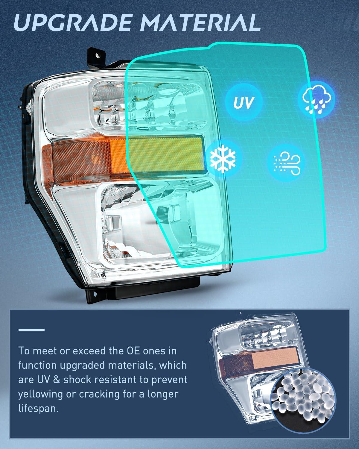 imageNilight Headlight Assembly 2005 2006 2007 F250 F350 F450 F550 Super Duty Black Housing Amber Corner Clear Lens 4 Pack Headlights Assembly ReplacementChrome Housing Amber Reflector