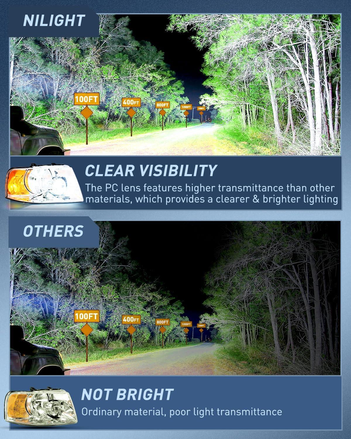 imageNilight Headlight Assembly 2005 2006 2007 F250 F350 F450 F550 Super Duty Black Housing Amber Corner Clear Lens 4 Pack Headlights Assembly ReplacementChrome Housing Amber Reflector