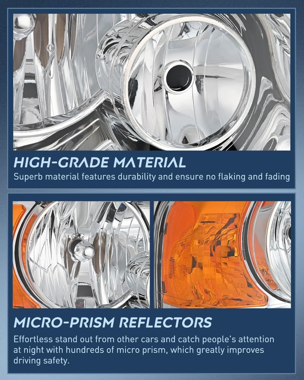 imageNilight Headlight Assembly 2005 2006 2007 F250 F350 F450 F550 Super Duty Black Housing Amber Corner Clear Lens 4 Pack Headlights Assembly ReplacementChrome Housing Amber Reflector