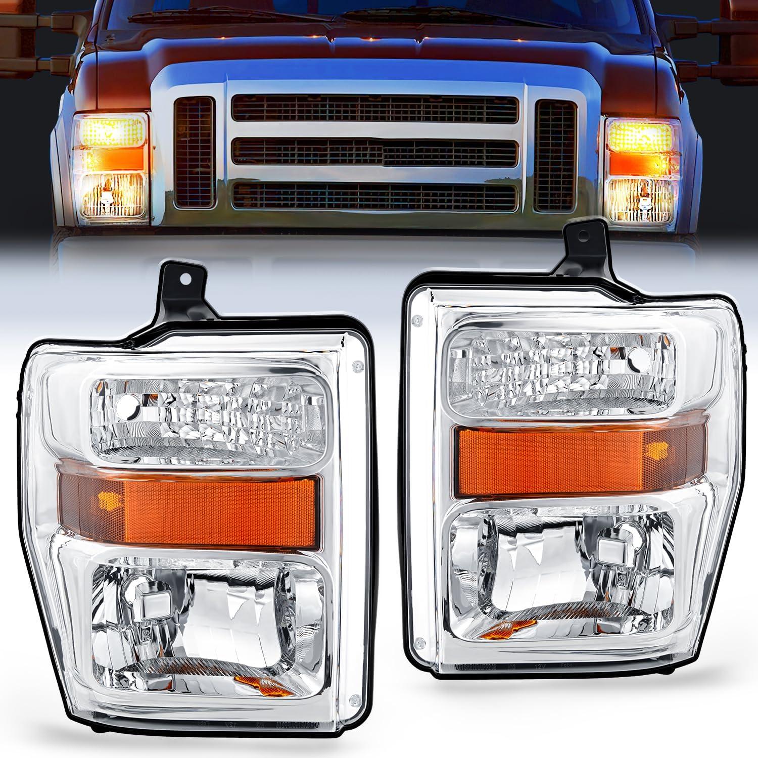 imageNilight Headlight Assembly 2005 2006 2007 F250 F350 F450 F550 Super Duty Black Housing Amber Corner Clear Lens 4 Pack Headlights Assembly ReplacementChrome Housing Amber Reflector