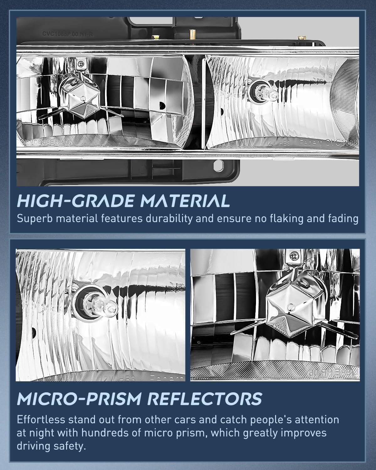 imageNilight Headlight Assembly Compatible with 1988 1989 1990 1991 1992 1993 1994 1995 1996 1997 1998 CK GMC Sierra Blazer Yukon 19941999 Tahoe Pickup Headlamp Replacement