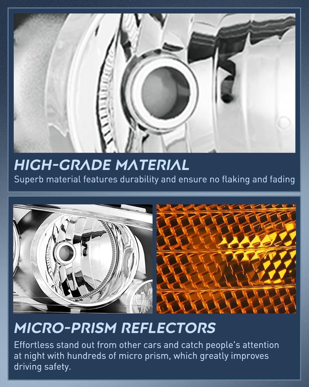 imageNilight Headlight Assembly Compatible with 2006 2007 2008 2009 2010 Dodge Charger Black Housing Amber Reflector Clear Lens Headlights Replacement Bumper Lamp Set Driver and Passenger SideChrome Housing Amber Reflector