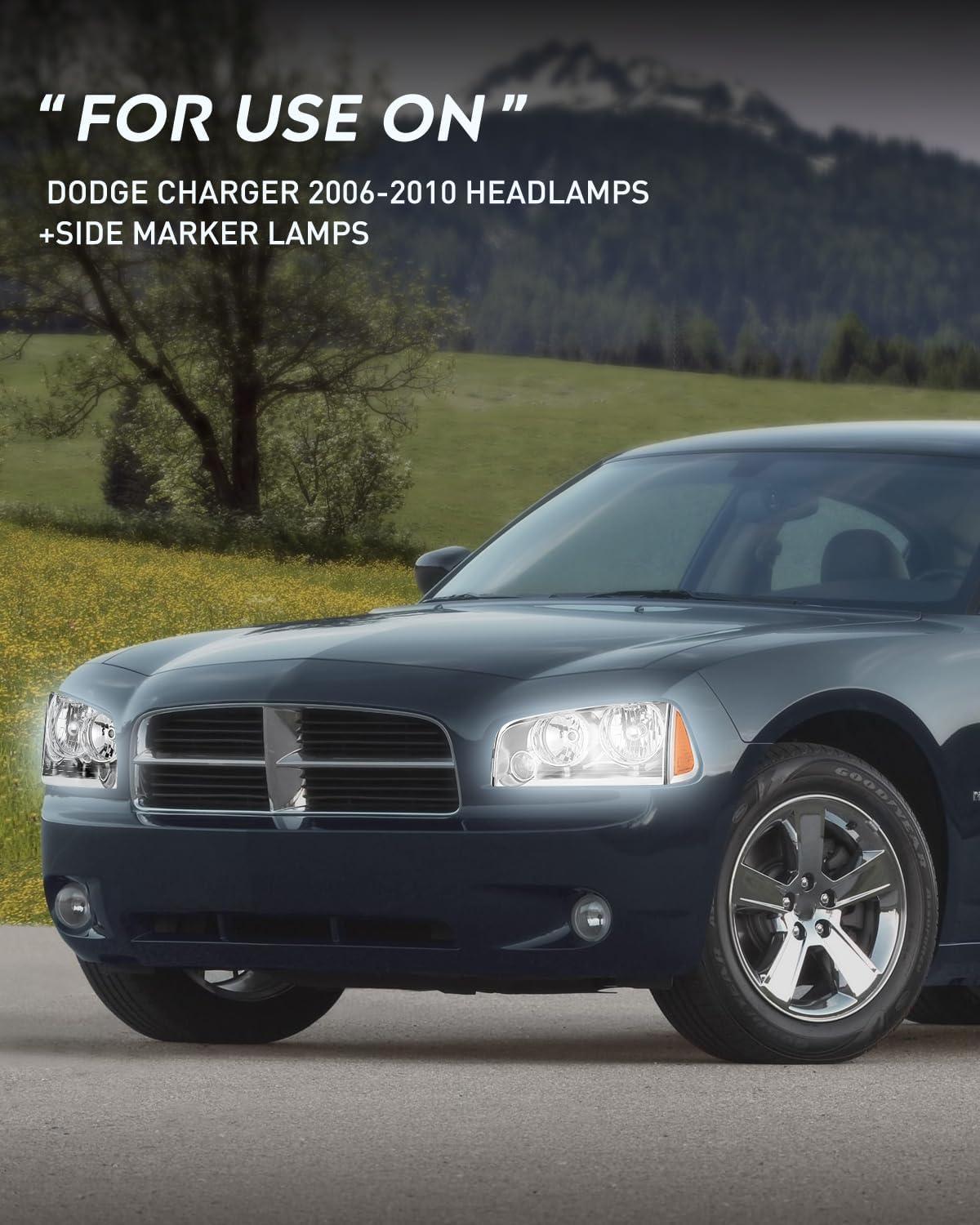 imageNilight Headlight Assembly Compatible with 2006 2007 2008 2009 2010 Dodge Charger Black Housing Amber Reflector Clear Lens Headlights Replacement Bumper Lamp Set Driver and Passenger SideChrome Housing Amber Reflector