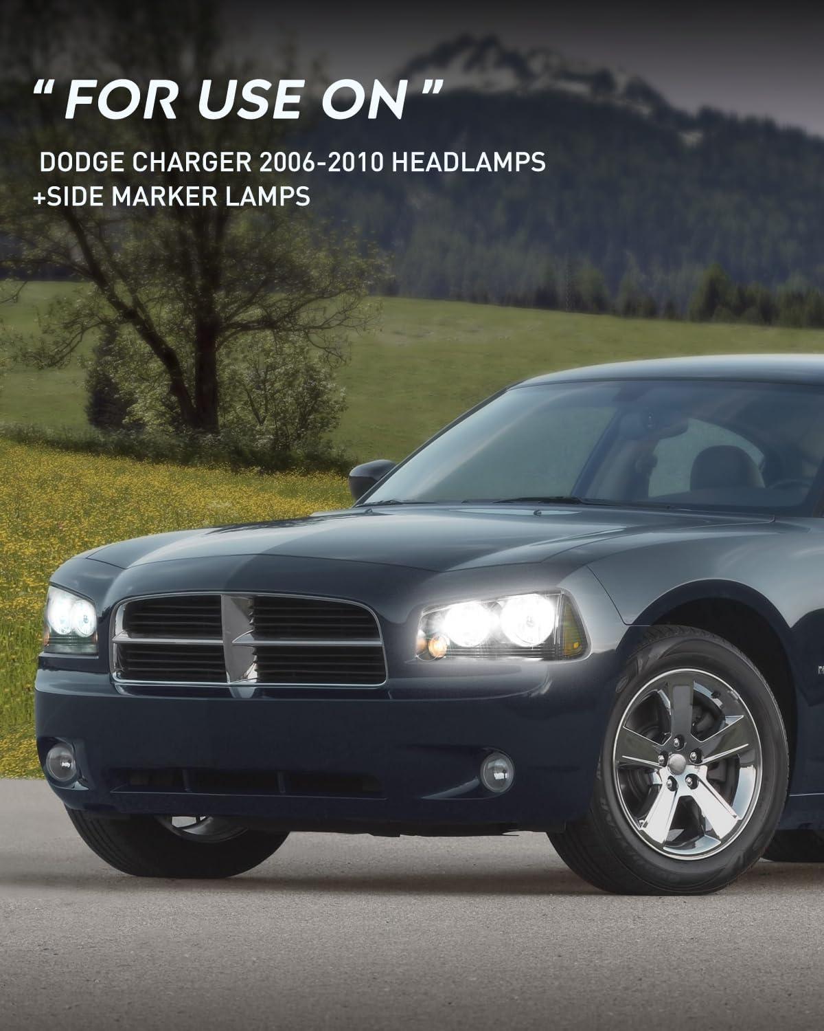 imageNilight Headlight Assembly Compatible with 2006 2007 2008 2009 2010 Dodge Charger Black Housing Amber Reflector Clear Lens Headlights Replacement Bumper Lamp Set Driver and Passenger SideBlack Housing Amber Reflector