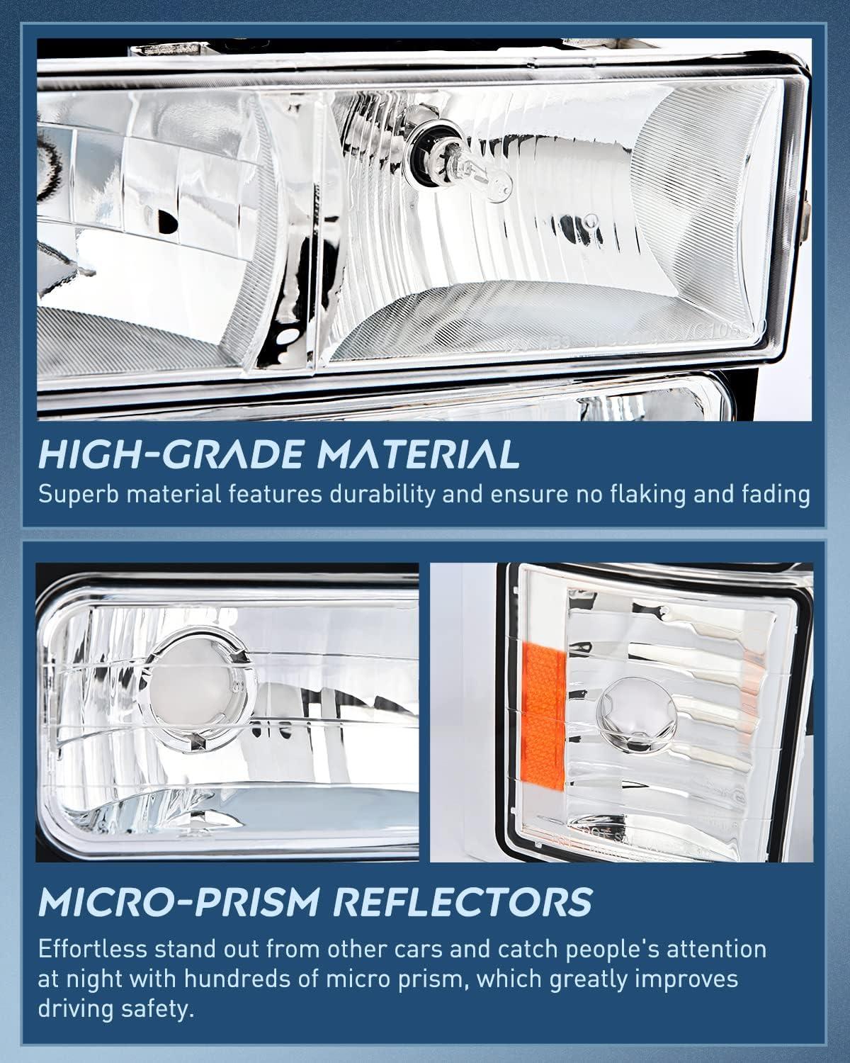 imageNilight Headlight Assembly for 1994 1995 1996 1997 1998 GMC C10 Sierra Yukon Chevy Suburban Replacement Headlamp Chrome Housing Smoke Reflector Bumper Corner LampChrome Housing Amber Reflector