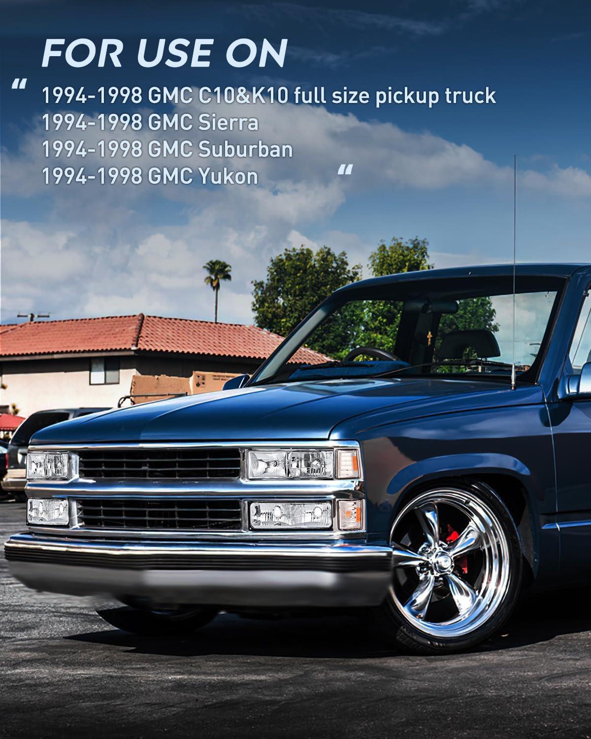 imageNilight Headlight Assembly for 1994 1995 1996 1997 1998 GMC C10 Sierra Yukon Chevy Suburban Replacement Headlamp Chrome Housing Smoke Reflector Bumper Corner LampChrome Housing Amber Reflector