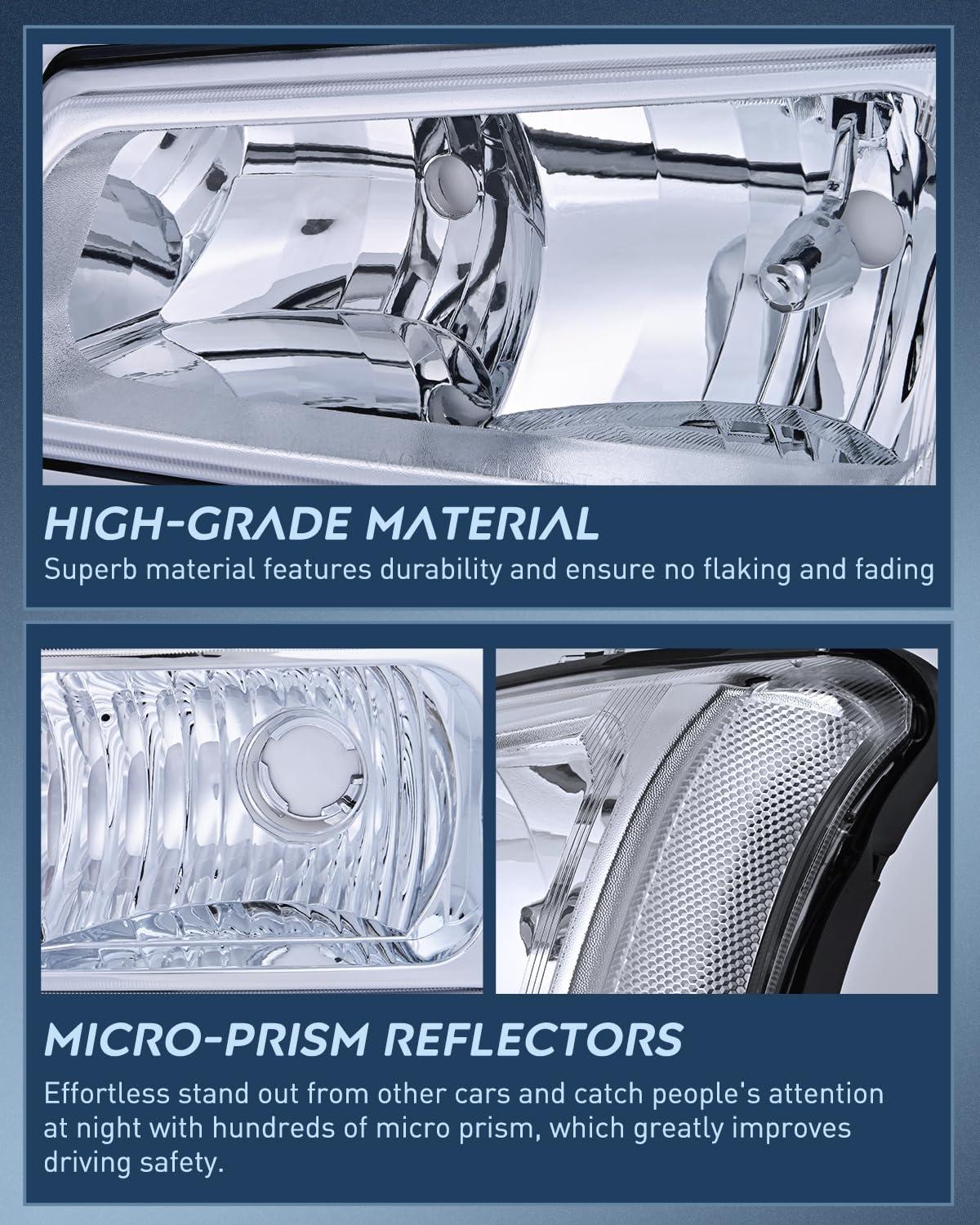 imageNilight Headlight Assembly for 2003 2004 2005 2006 Chevy Silverado Avalanche 1500 1500HD 2500 2500HD 3500 Chevrolet Pickup Replacement Headlamp Housing Bumper Lamp SetChrome Housing Clear Reflector