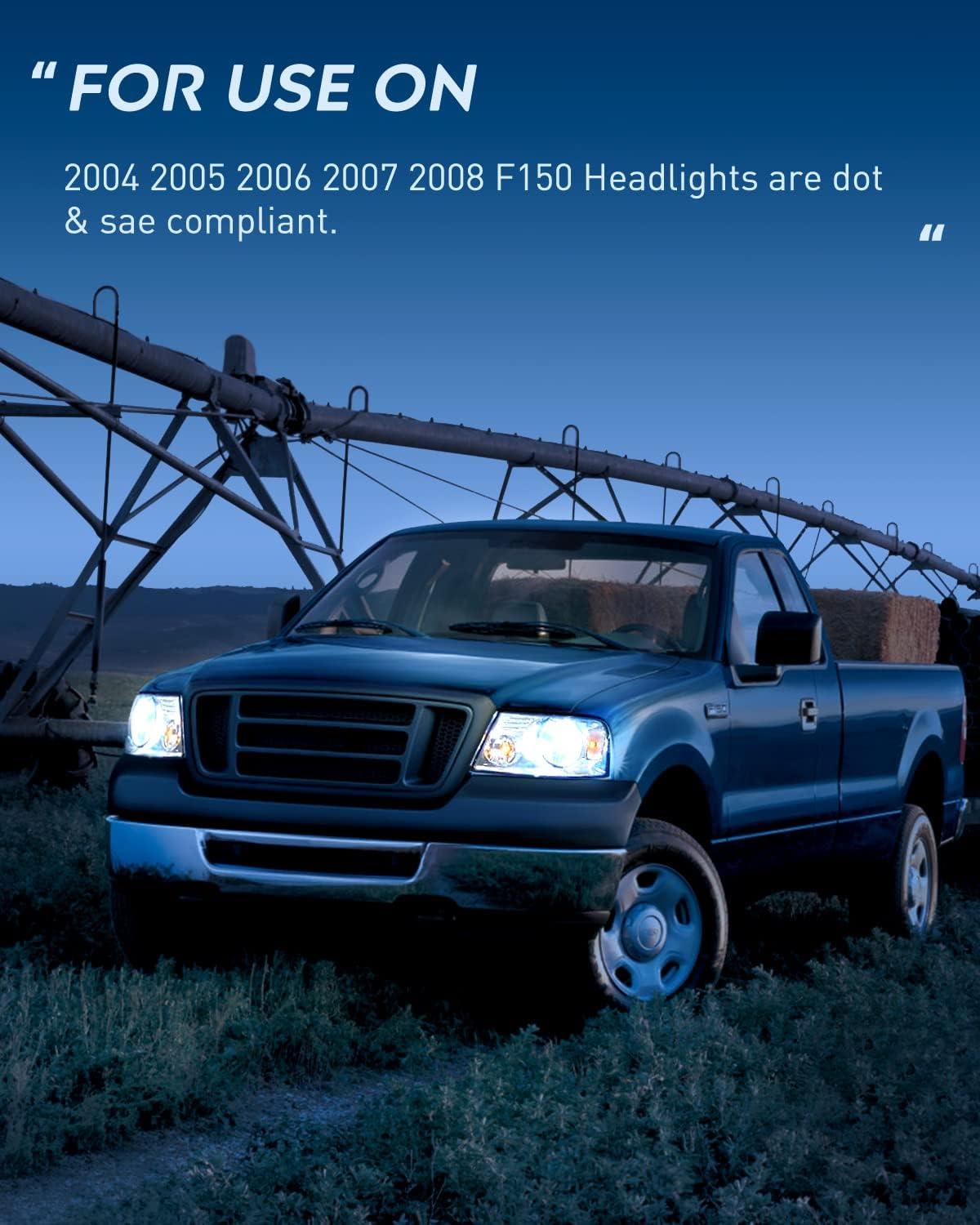 imageNilight Headlight Assembly for 2004 2005 2006 2007 2008 Ford F150 Pickup 20062008 Lincoln Mark LT Passenger Driver Side Black Housing Clear Reflector Lens Headlamp ReplacementChrome Housing Clear Reflector
