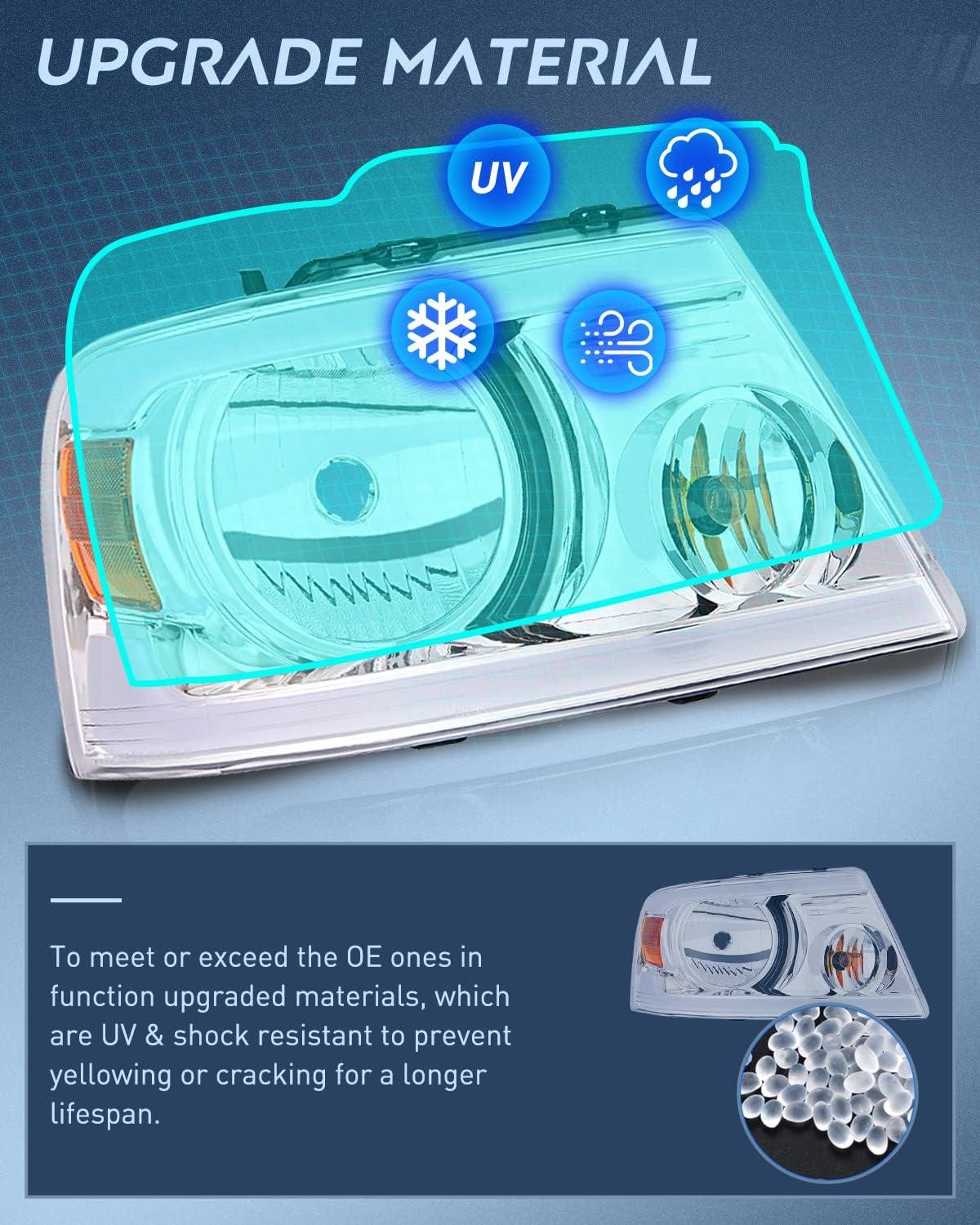 imageNilight Headlight Assembly for 2004 2005 2006 2007 2008 Ford F150 Pickup 20062008 Lincoln Mark LT Passenger Driver Side Black Housing Clear Reflector Lens Headlamp ReplacementChrome Housing Amber Reflector DRL