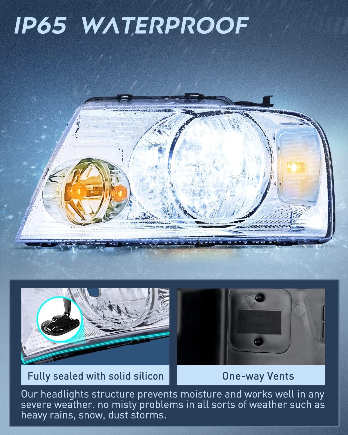 imageNilight Headlight Assembly for 2004 2005 2006 2007 2008 Ford F150 Pickup 20062008 Lincoln Mark LT Passenger Driver Side Black Housing Clear Reflector Lens Headlamp ReplacementChrome Housing Clear Reflector