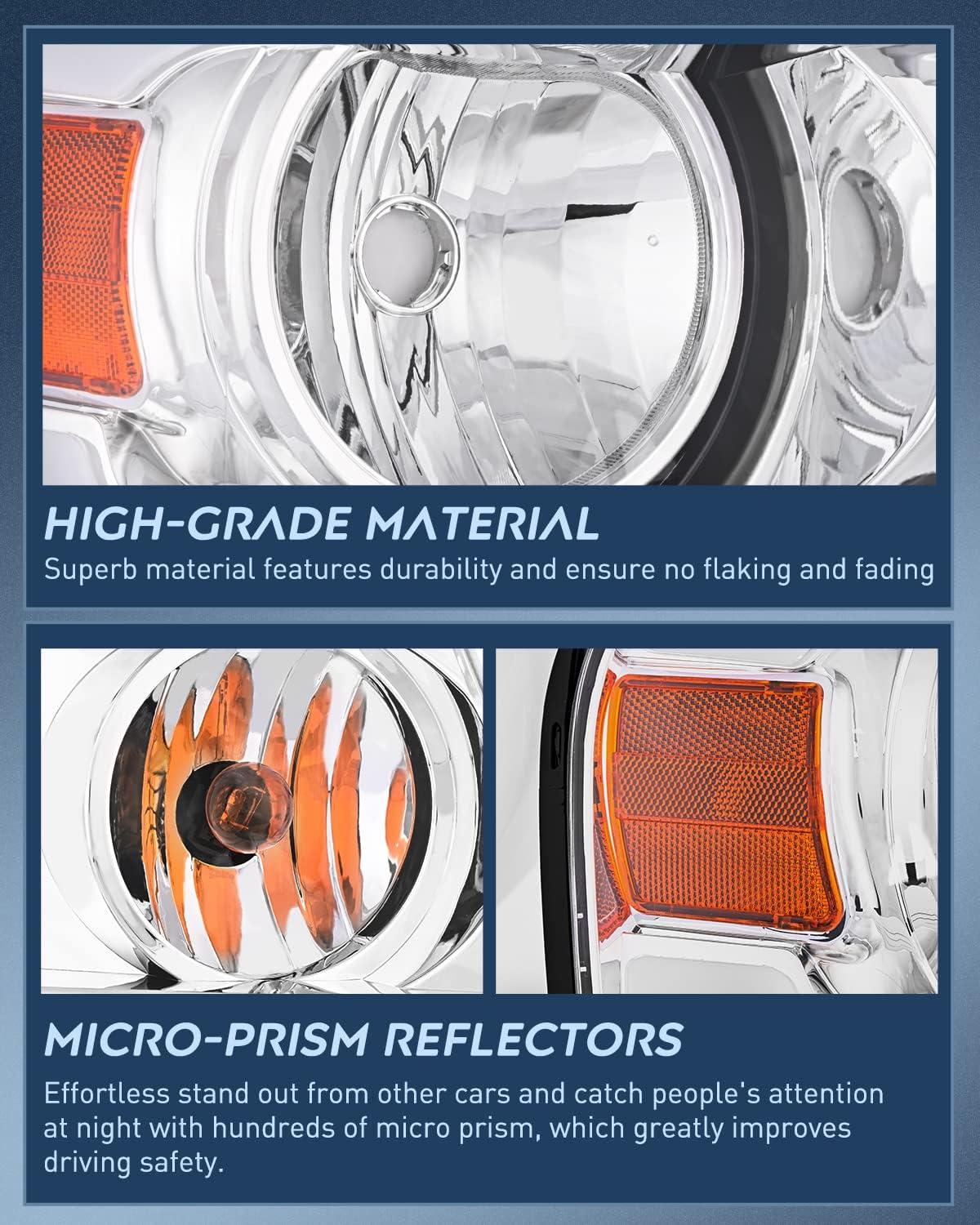 imageNilight Headlight Assembly for 2004 2005 2006 2007 2008 Ford F150 Pickup 20062008 Lincoln Mark LT Passenger Driver Side Black Housing Clear Reflector Lens Headlamp ReplacementChrome Housing Amber Reflector DRL