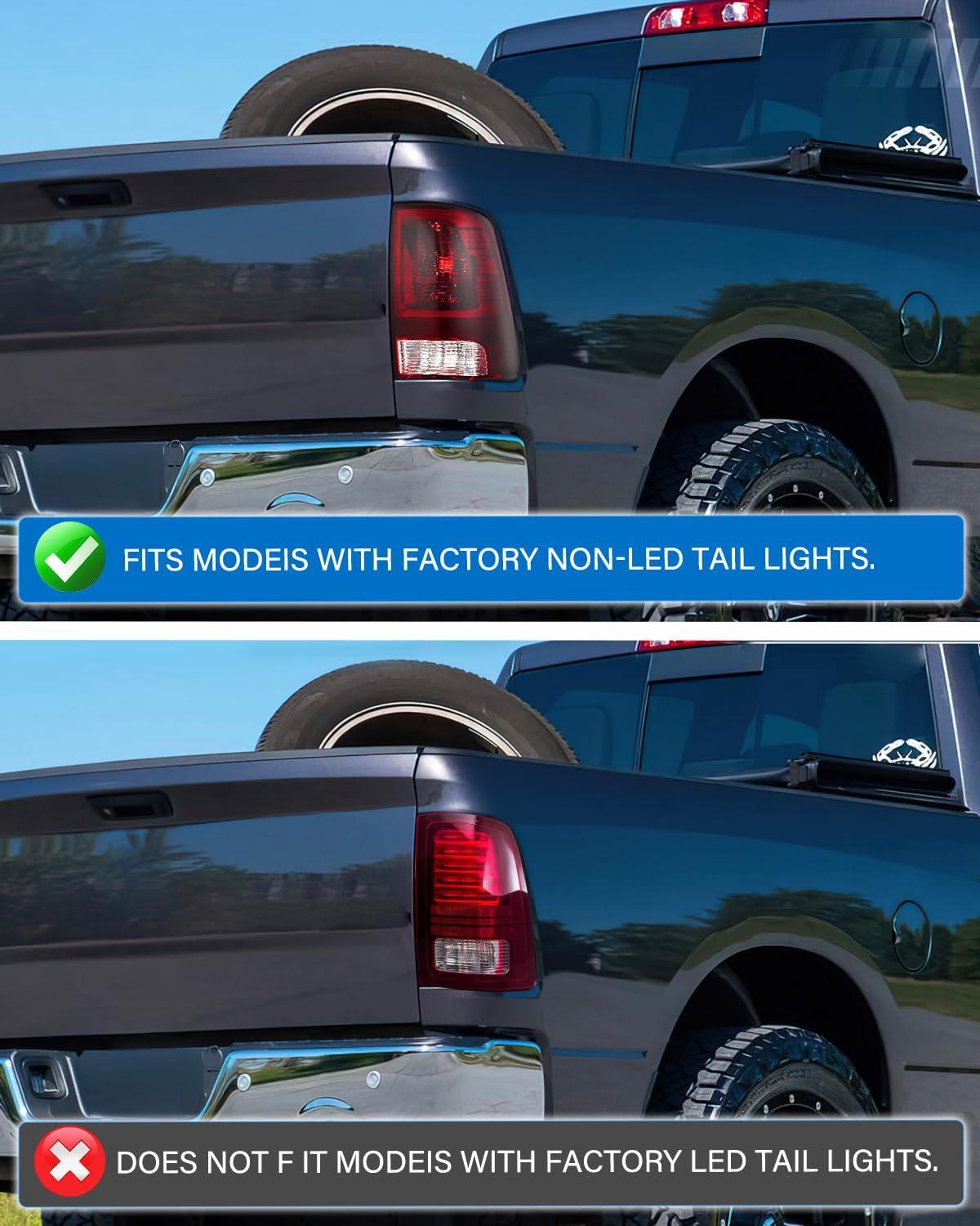 imageNilight Headlight and Taillight Assembly Combo Compatible with 2009 2010 2011 2012 2013 2014 2015 2016 2017 2018 Dodge Ram for Quad Models Chrome Housing Amber Reflector with Red Housing Tail LightBlack Housing Amber Reflector wTaillight