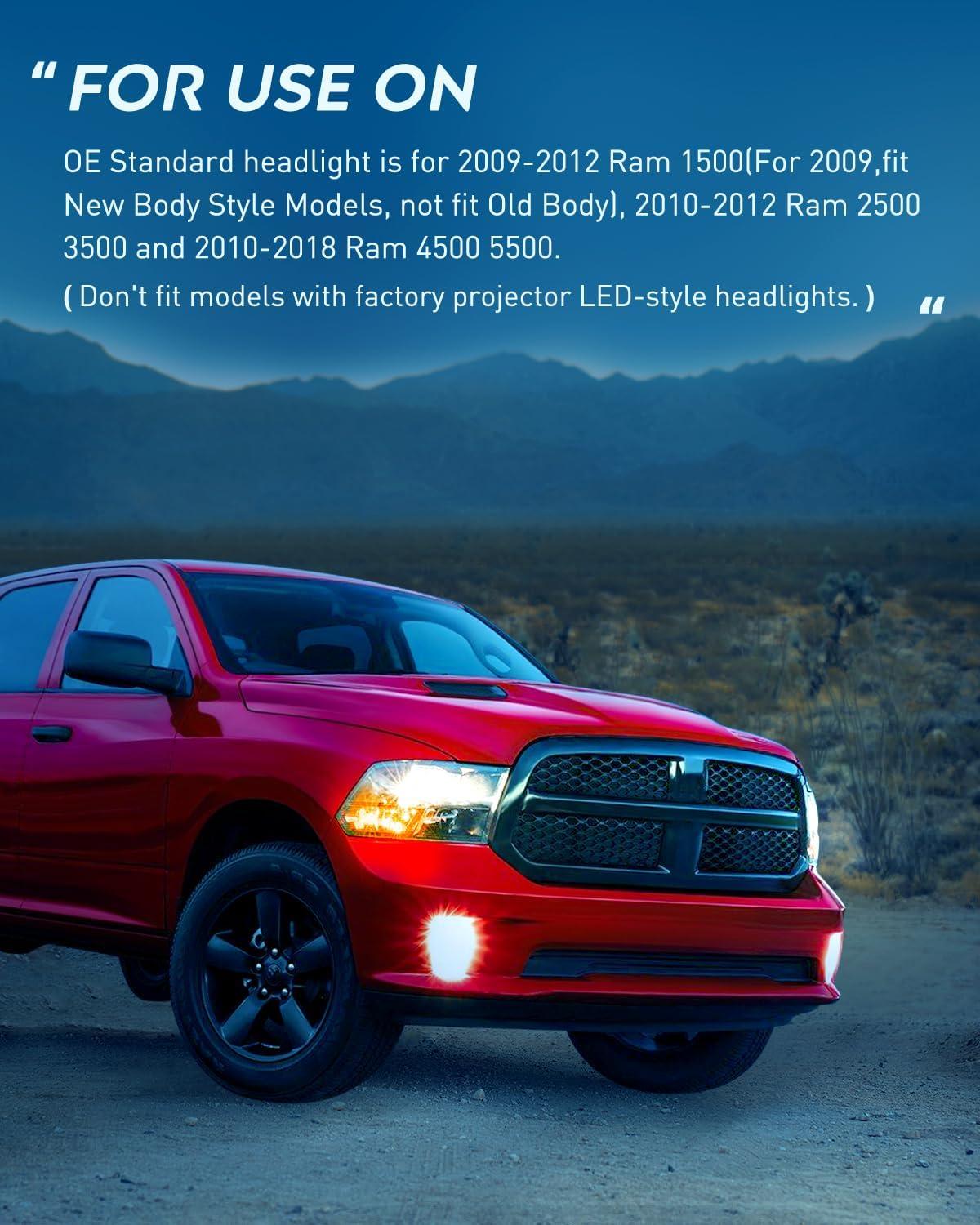 imageNilight Headlight and Taillight Assembly Combo Compatible with 2009 2010 2011 2012 2013 2014 2015 2016 2017 2018 Dodge Ram for Quad Models Chrome Housing Amber Reflector with Red Housing Tail LightBlack Housing Clear Reflector