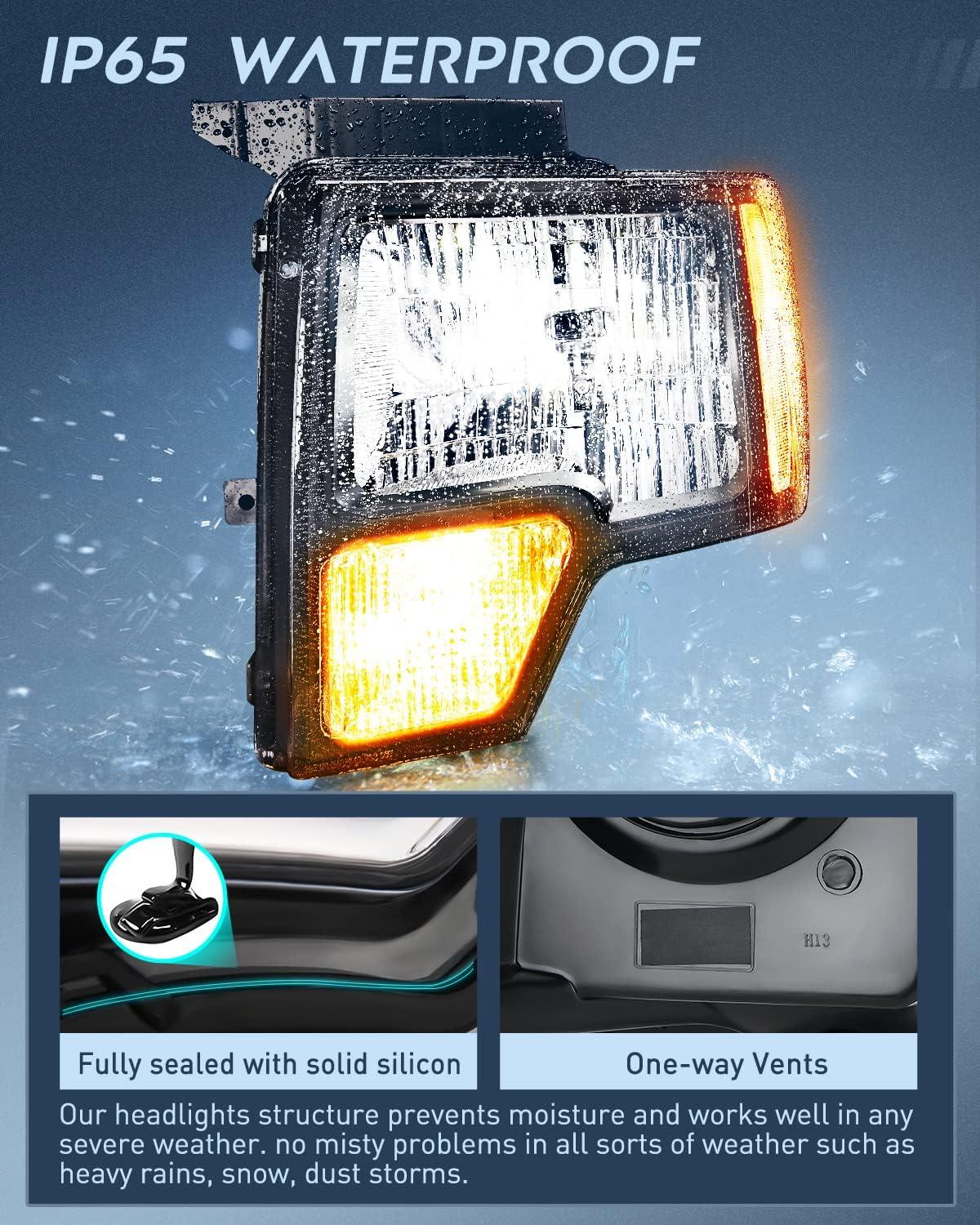 imageNilight Headlights Assembly for Ford F150 F150 2009 2010 2011 2012 2013 2014Led DRL HeadlampBlack HousingBlack Housing Amber Reflector