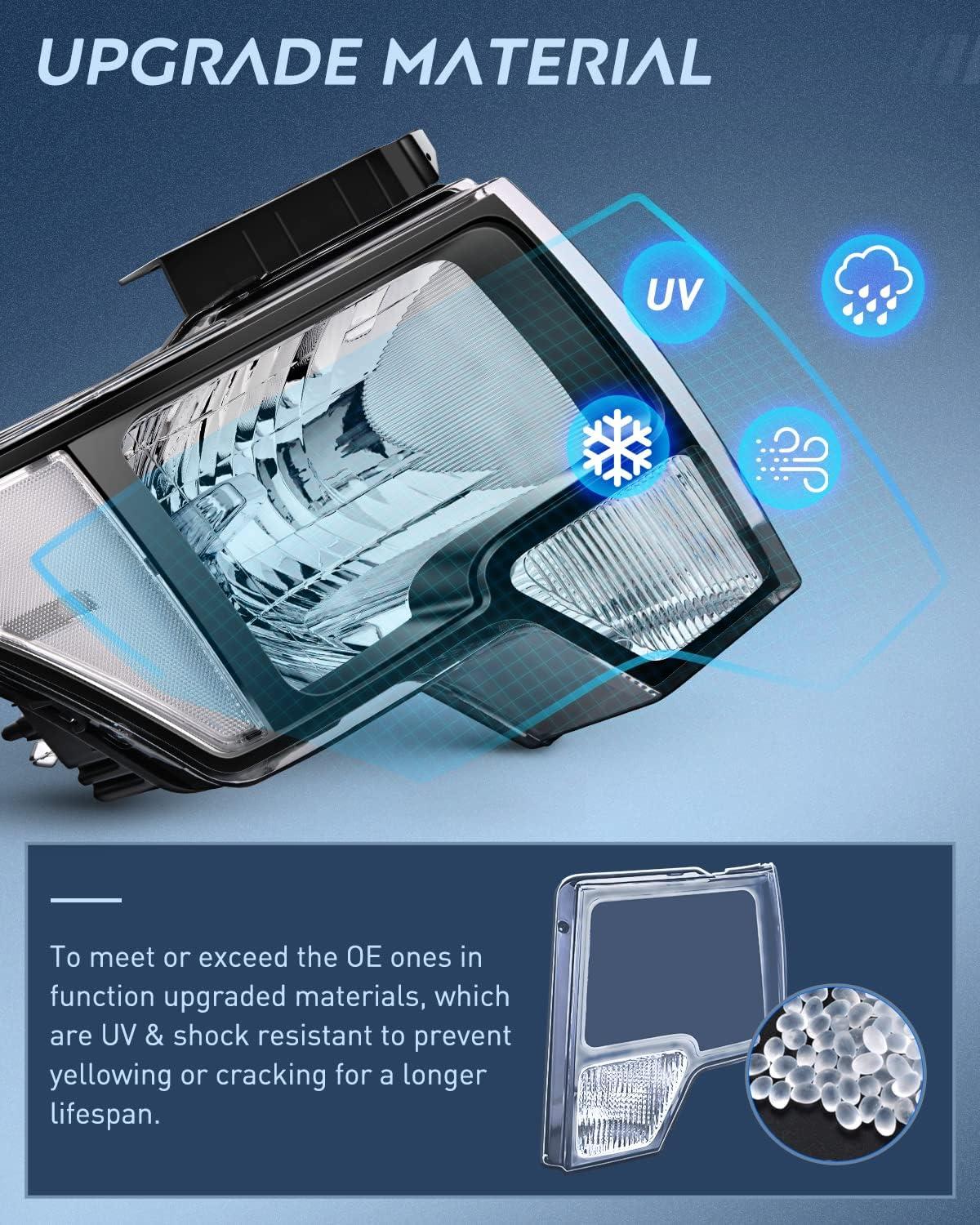 imageNilight Headlights Assembly for Ford F150 F150 2009 2010 2011 2012 2013 2014Led DRL HeadlampBlack HousingBlack Housing Clear Reflector