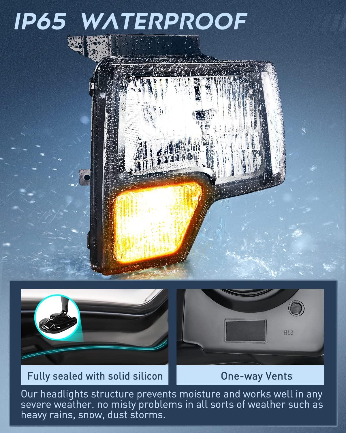 imageNilight Headlights Assembly for Ford F150 F150 2009 2010 2011 2012 2013 2014Led DRL HeadlampBlack HousingBlack Housing Clear Reflector