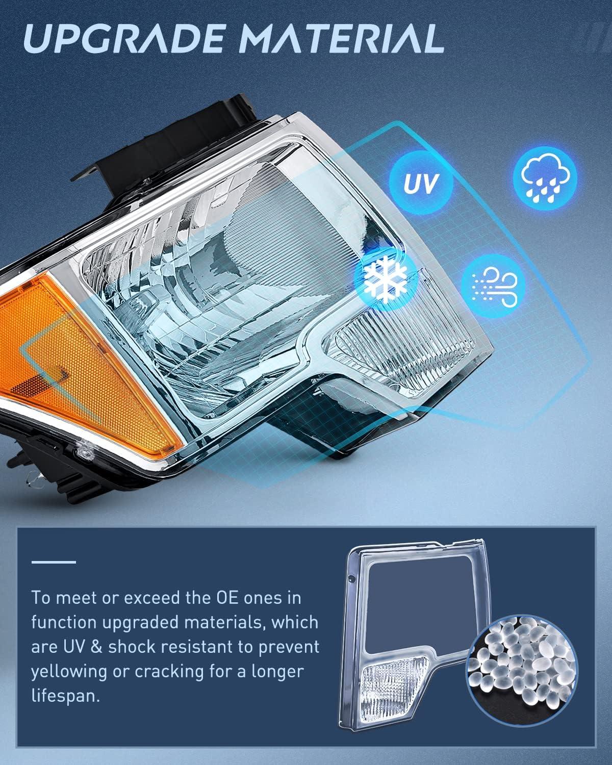 imageNilight Headlights Assembly for Ford F150 F150 2009 2010 2011 2012 2013 2014Led DRL HeadlampBlack HousingChrome Housing Amber Reflector