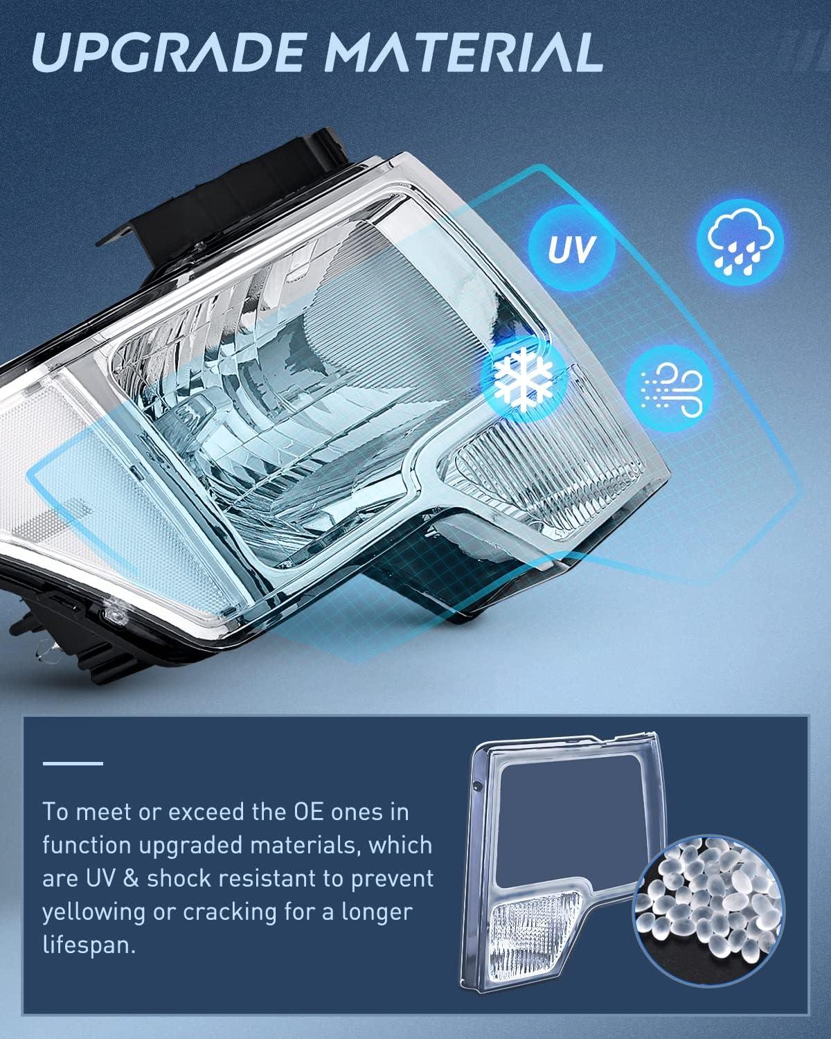 imageNilight Headlights Assembly for Ford F150 F150 2009 2010 2011 2012 2013 2014Led DRL HeadlampBlack HousingChrome Housing Clear Reflector