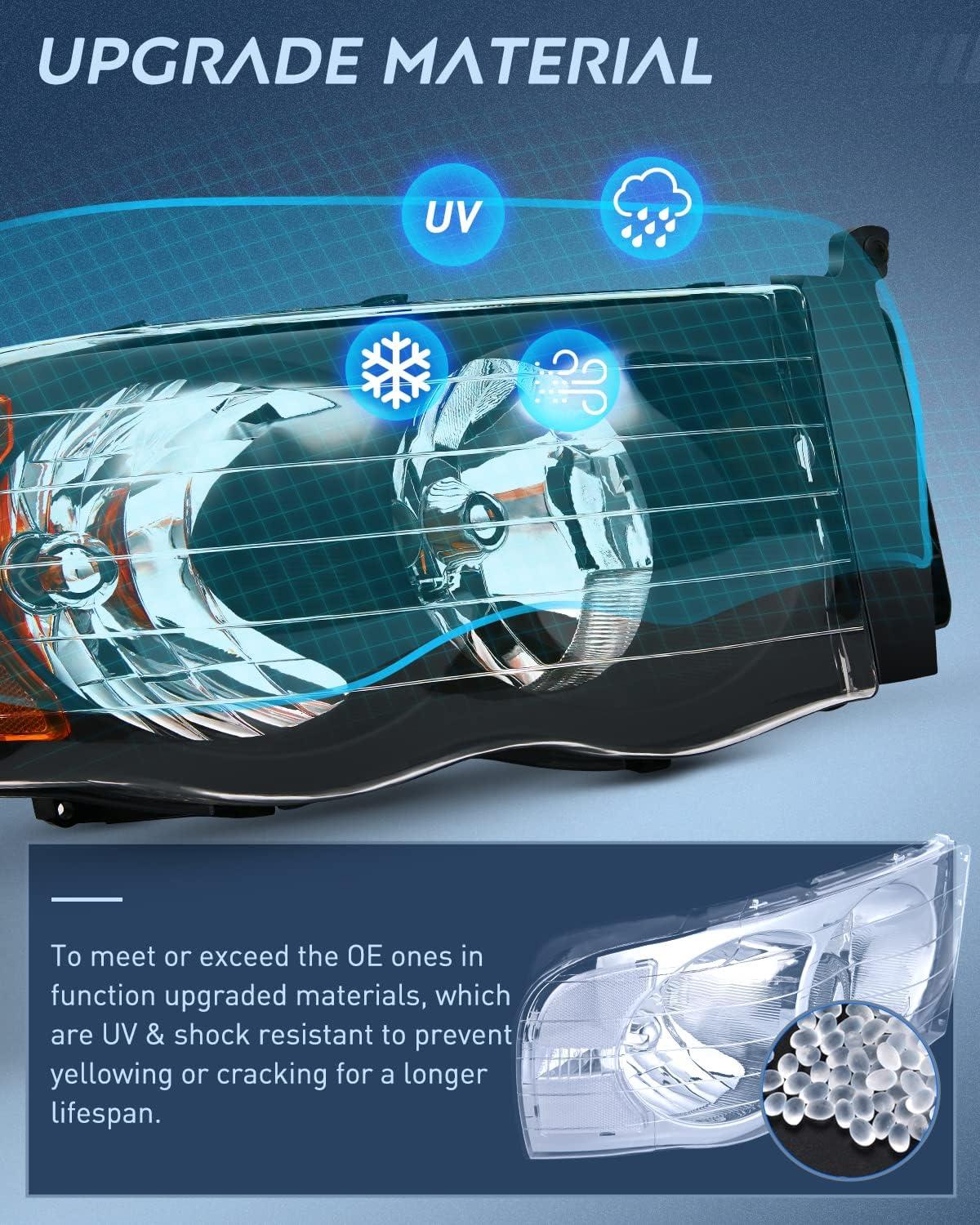 imageNilight Headlights for 2002 2003 2004 2005 Ram 1500 2500 3500 Truck Black Housing Clear CornerHeadlight Assembly Replacement kitDriver and Passenger Side2 PackBlack Housing Amber Reflector