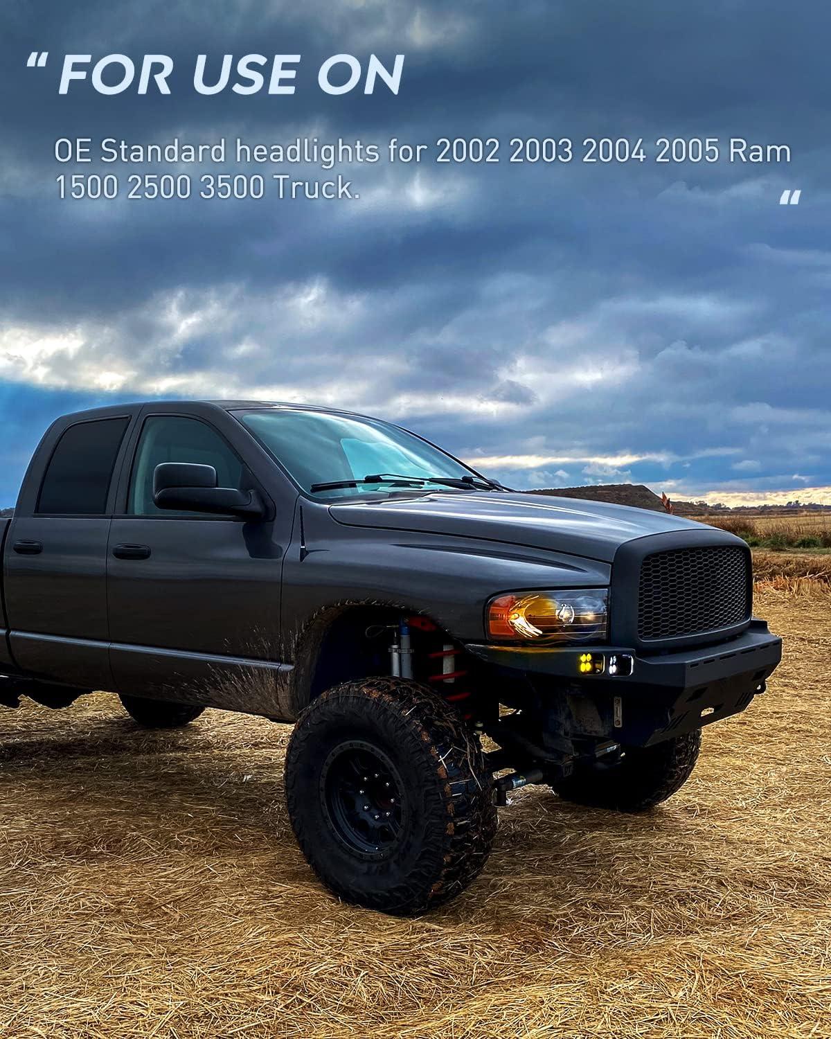 imageNilight Headlights for 2002 2003 2004 2005 Ram 1500 2500 3500 Truck Black Housing Clear CornerHeadlight Assembly Replacement kitDriver and Passenger Side2 PackBlack Housing Amber Reflector