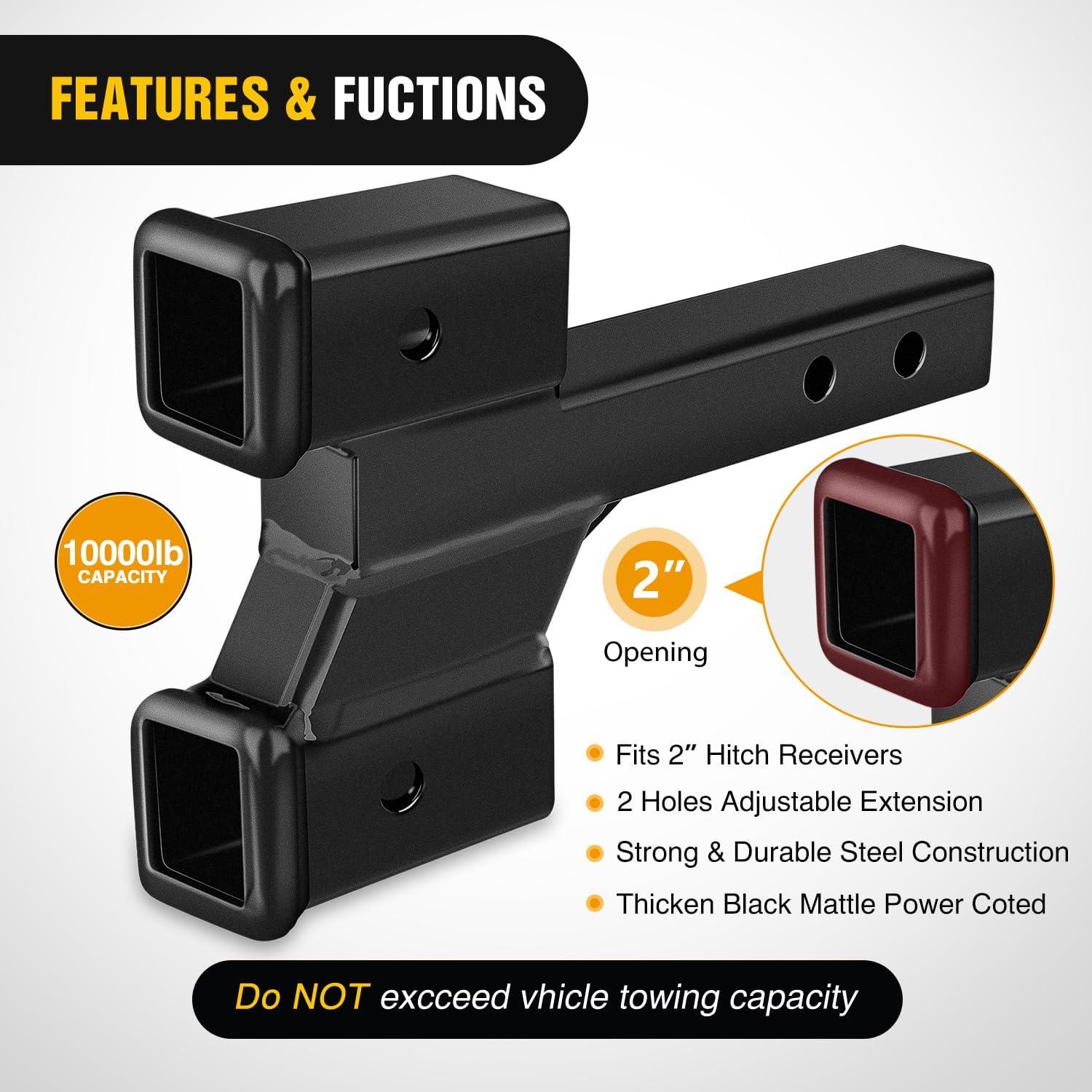imageNilight Hitch Adapter 2quot x 9quot Combo Bar Trailer Receiver Tube Weldon Raw Steel Hitch Bar2 Dual Hitch w2 4 RiseDrop