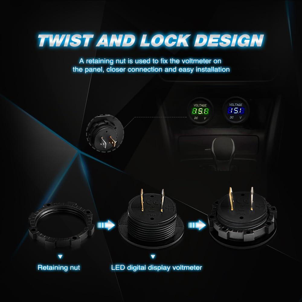 imageNilight LED Digital Display Voltmeter Panel 12VDC Waterproof Digital Round Panel Volt Tester Gauge for Boat Marine Vehicle Motorcycle Truck ATV UTVGreen