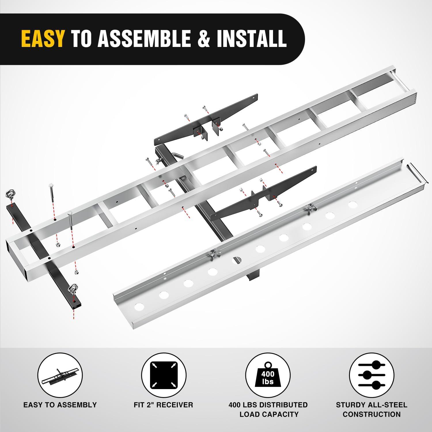 imageNilight Motorcycle Hitch Carrier 400LBS Lightweight Robust Aluminum Dirt Bike Hitch Hauler with 5511quot Longer Ramp Pin Lock TieDown Strap and Hitch Tightener 2quot Receiver 5quot Wide Tire