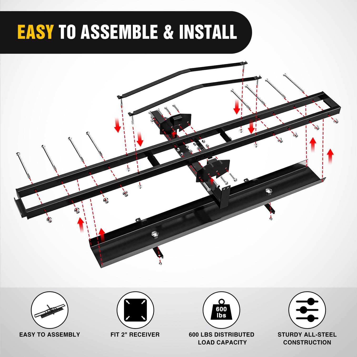 imageNilight Motorcycle Hitch Carrier 600LBS Heavy Duty Dirt Bike Hitch Hauler with 5511quot Longer Ramp Hitch Pin TieDown Strap and Hitch Tightener 2quot Receiver 5quot Wide Tire