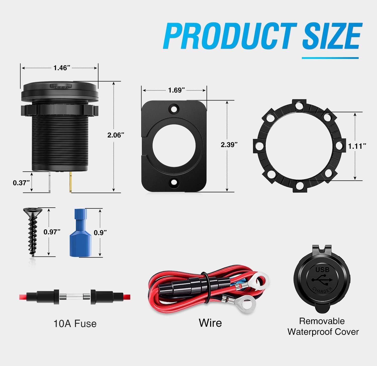 imageNilight Quick USB Outlet Socket 12V 24V Dual USBs Connector 5V 48A Car Outlets with Waterproof Cover Rotating Cap LED Light for Cars Trucks Motorcycle RVs Campers2Pcs Dual USB Charger