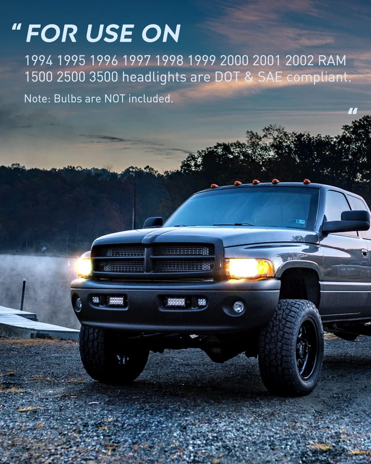 imageNilight Replacement Headlight Assembly for 19942002 RAM 1500 2500 3500 Black Housing Amber Corner With Driver and Passenger Side OEM StandardBlack