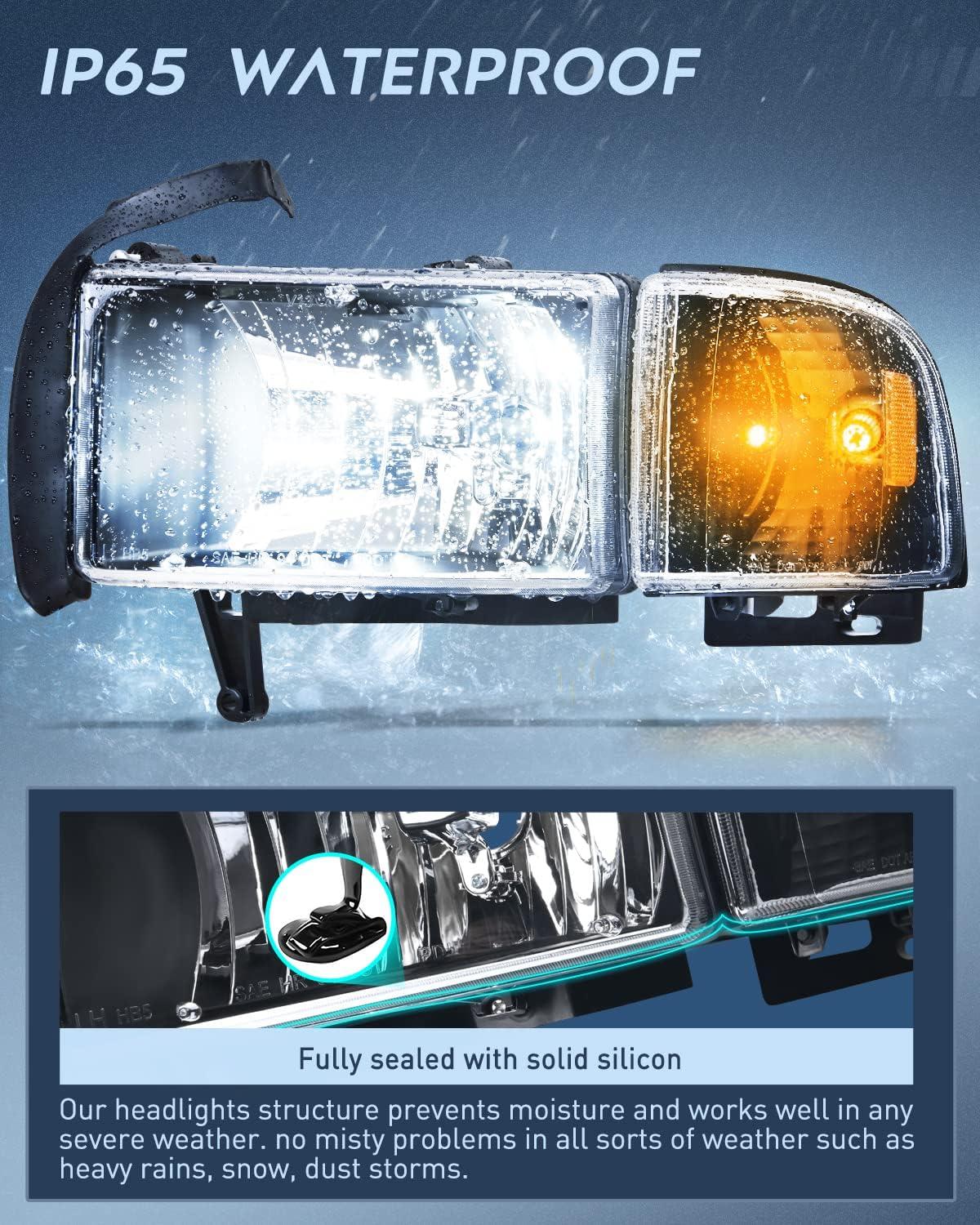 imageNilight Replacement Headlight Assembly for 19942002 RAM 1500 2500 3500 Black Housing Amber Corner With Driver and Passenger Side OEM StandardBlack