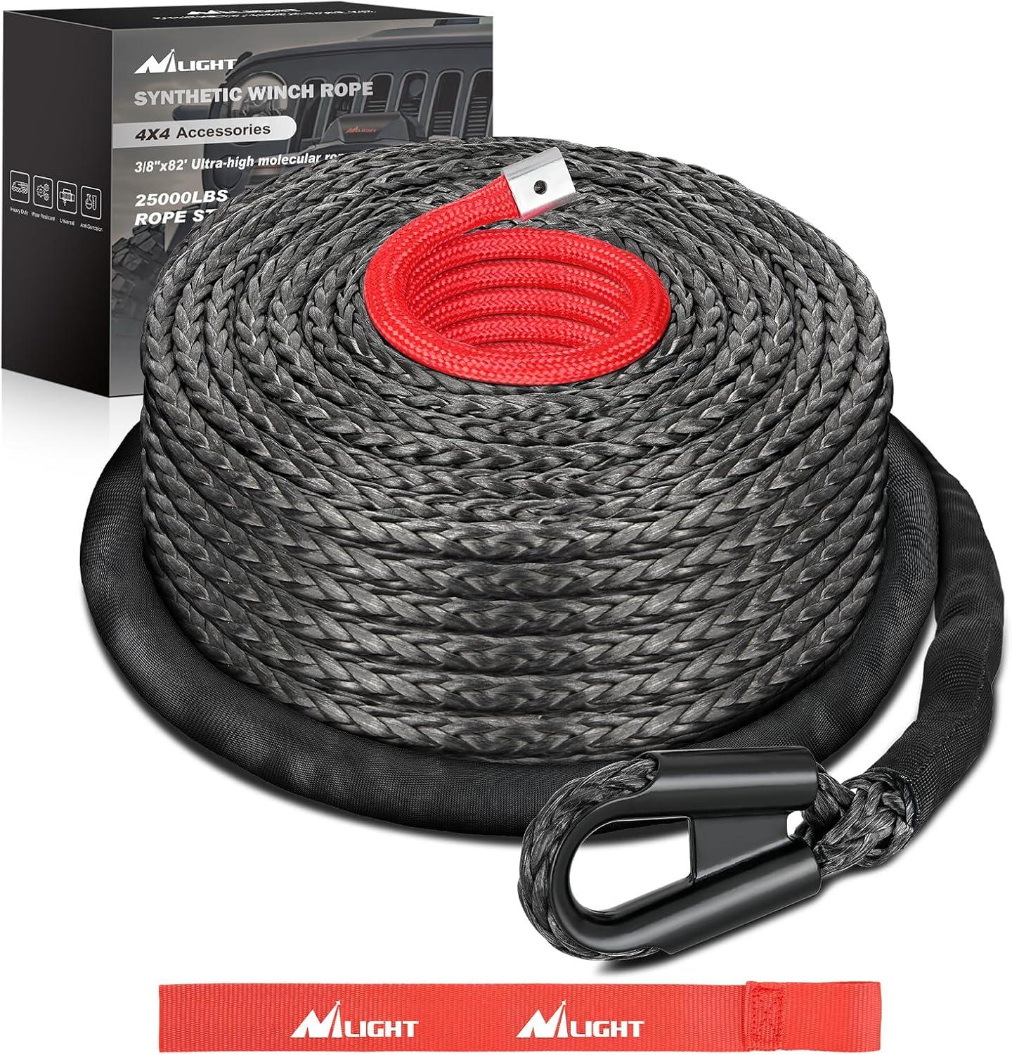 imageNilight Synthetic Winch Rope Kit 38 Inch X 100 25000 lbs with Red Jacket Rope Protective Sleeve Forged 35000lb Winch Hook Safety Strap Winch Cable Line for Off Road Vehicle Recovery Truck SUV BlackBlack