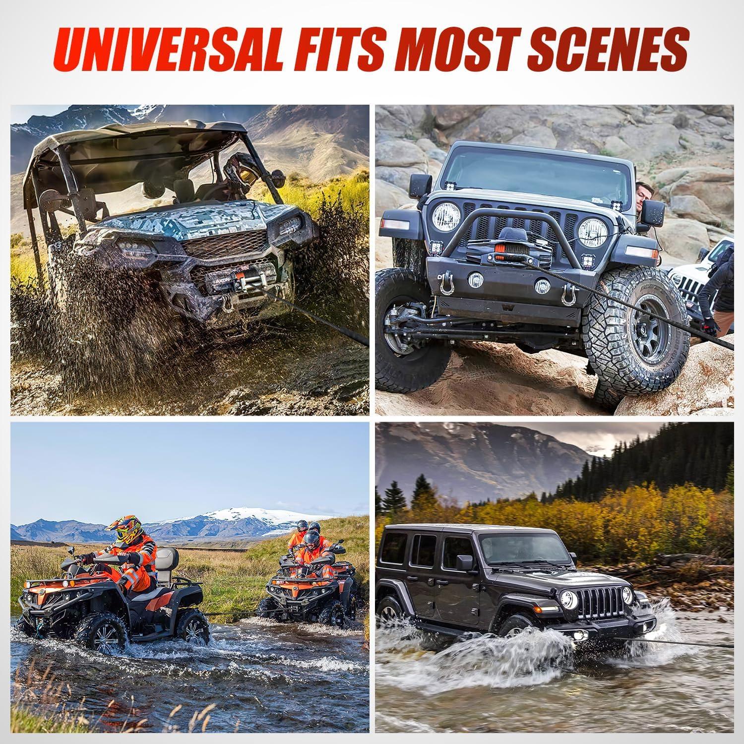 imageNilight Synthetic Winch Rope Kit 38 Inch X 100 25000 lbs with Red Jacket Rope Protective Sleeve Forged 35000lb Winch Hook Safety Strap Winch Cable Line for Off Road Vehicle Recovery Truck SUV BlackBlack