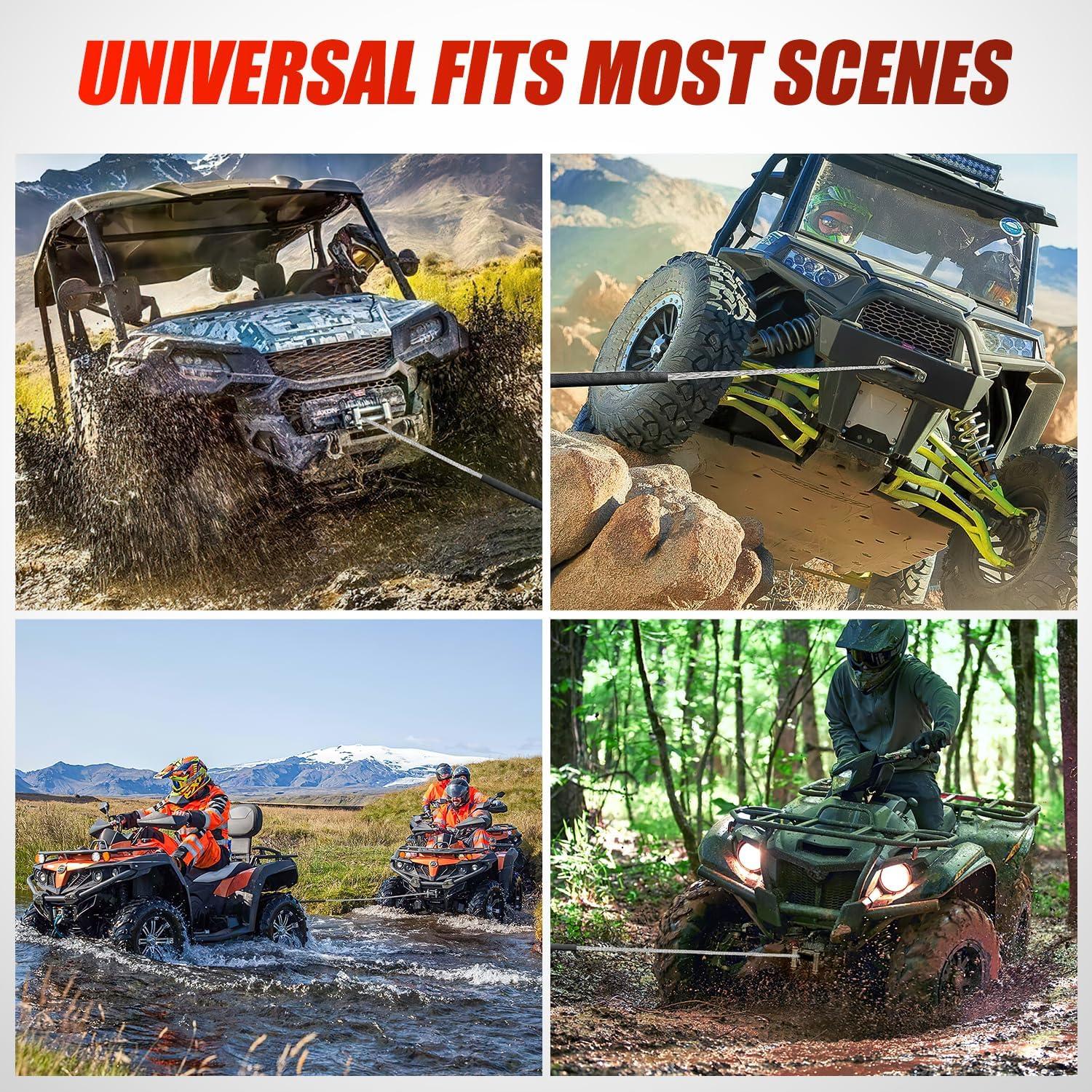 imageNilight Synthetic Winch Rope Kit 38 Inch X 100 25000 lbs with Red Jacket Rope Protective Sleeve Forged 35000lb Winch Hook Safety Strap Winch Cable Line for Off Road Vehicle Recovery Truck SUV BlackGrey