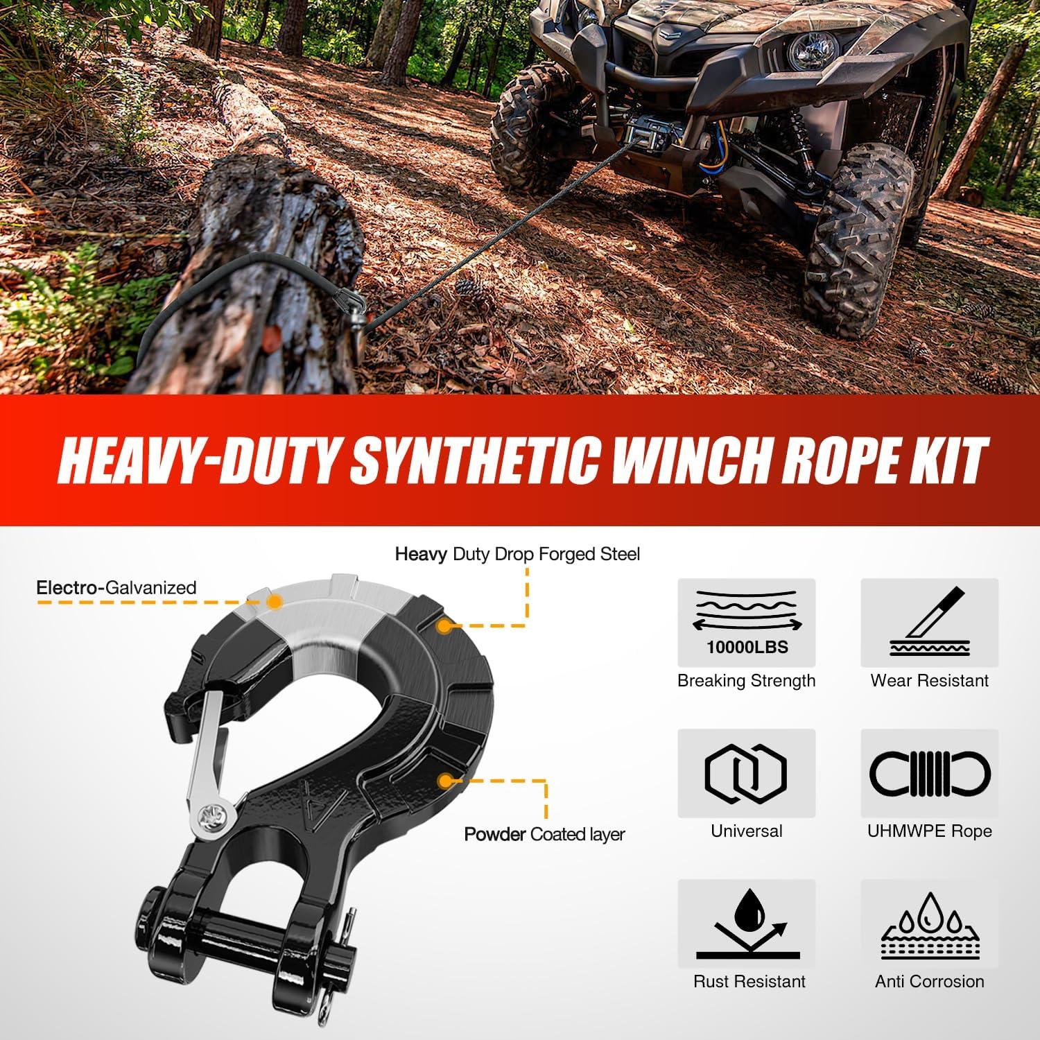 imageNilight Synthetic Winch Rope Kit 38 Inch X 100 25000 lbs with Red Jacket Rope Protective Sleeve Forged 35000lb Winch Hook Safety Strap Winch Cable Line for Off Road Vehicle Recovery Truck SUV BlackBlack