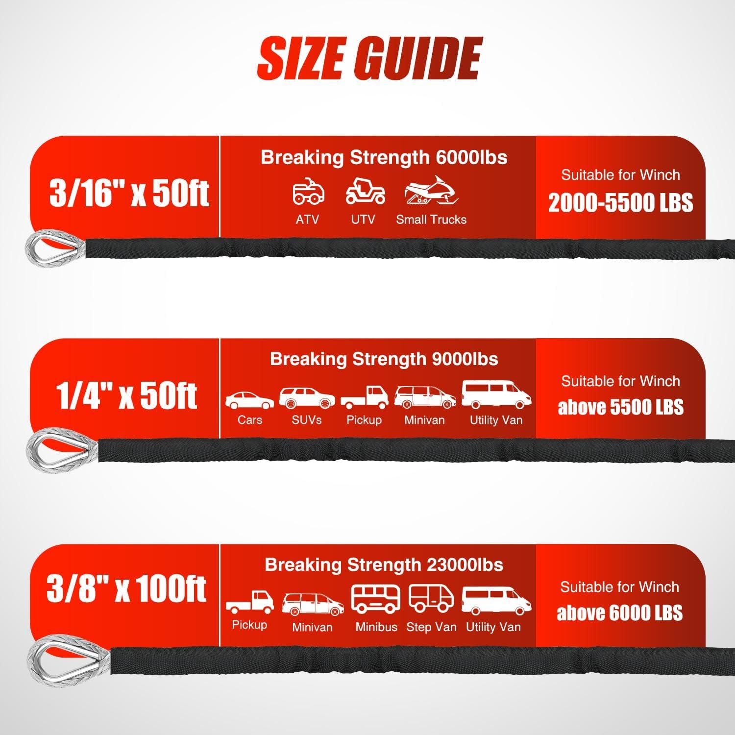 imageNilight Synthetic Winch Rope Kit 38 Inch X 100 25000 lbs with Red Jacket Rope Protective Sleeve Forged 35000lb Winch Hook Safety Strap Winch Cable Line for Off Road Vehicle Recovery Truck SUV BlackGrey