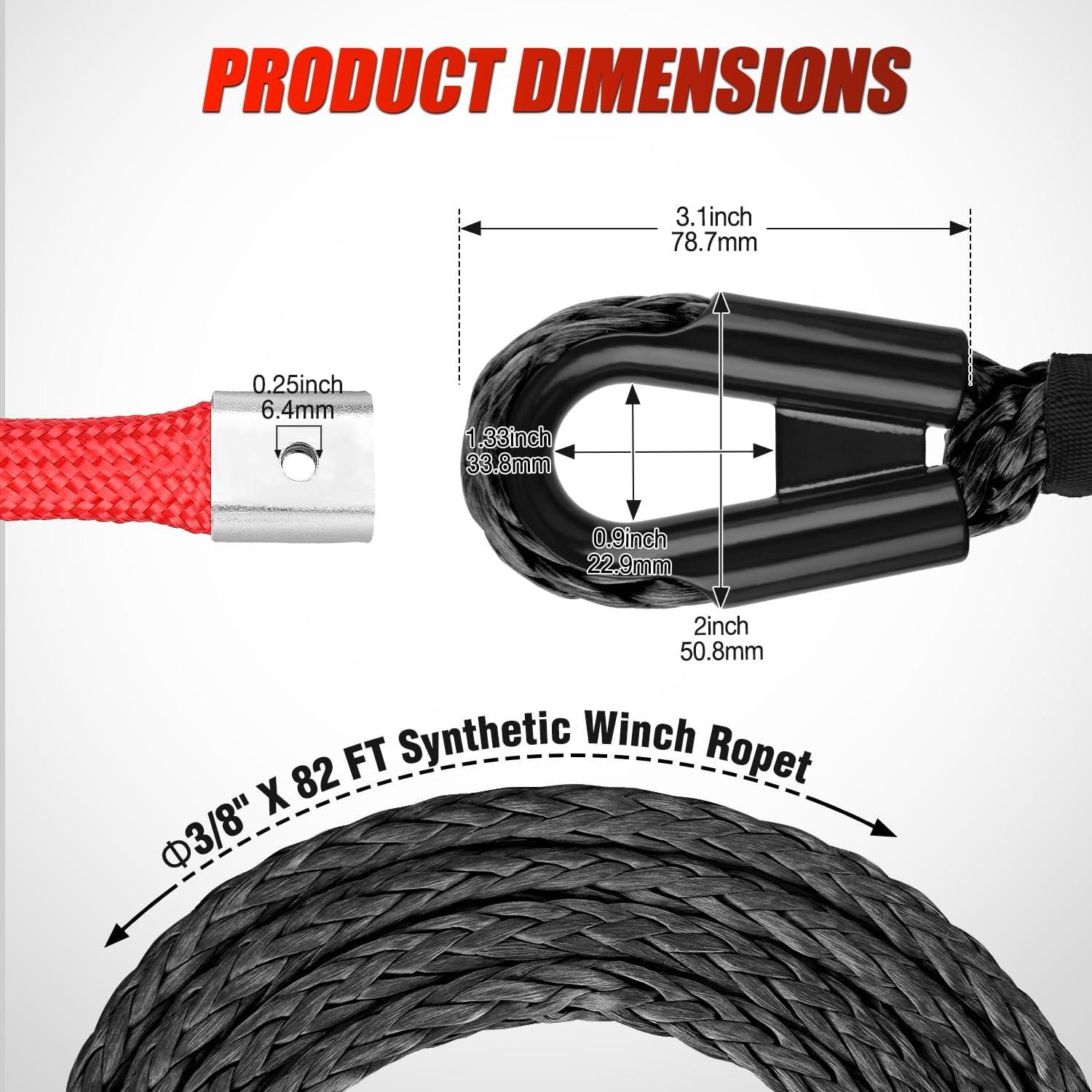imageNilight Synthetic Winch Rope Kit 38 Inch X 100 25000 lbs with Red Jacket Rope Protective Sleeve Forged 35000lb Winch Hook Safety Strap Winch Cable Line for Off Road Vehicle Recovery Truck SUV BlackBlack