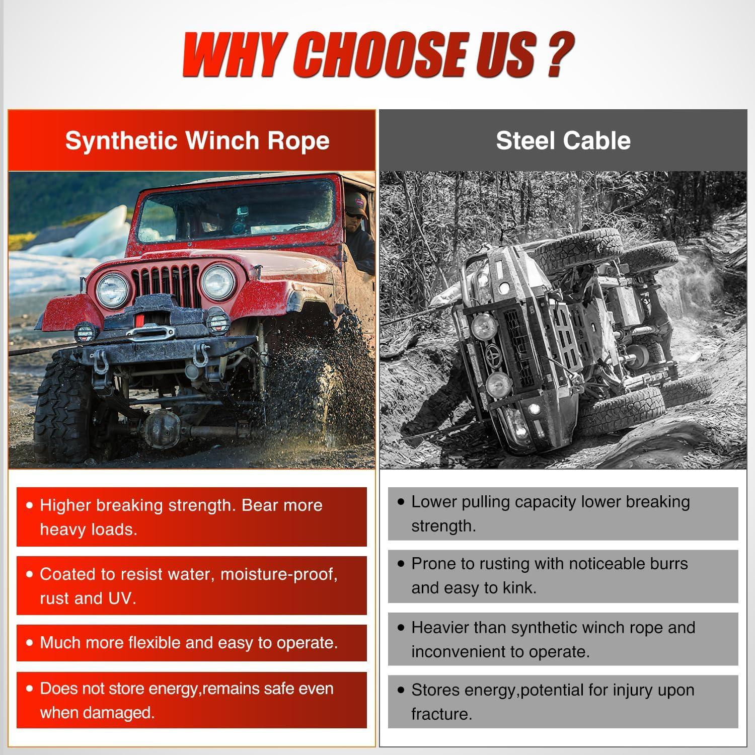 imageNilight Synthetic Winch Rope Kit 38 Inch X 100 25000 lbs with Red Jacket Rope Protective Sleeve Forged 35000lb Winch Hook Safety Strap Winch Cable Line for Off Road Vehicle Recovery Truck SUV BlackBlack