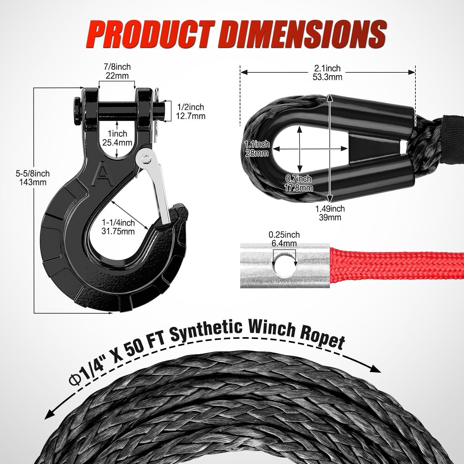 imageNilight Synthetic Winch Rope Kit 38 Inch X 100 25000 lbs with Red Jacket Rope Protective Sleeve Forged 35000lb Winch Hook Safety Strap Winch Cable Line for Off Road Vehicle Recovery Truck SUV BlackBlack