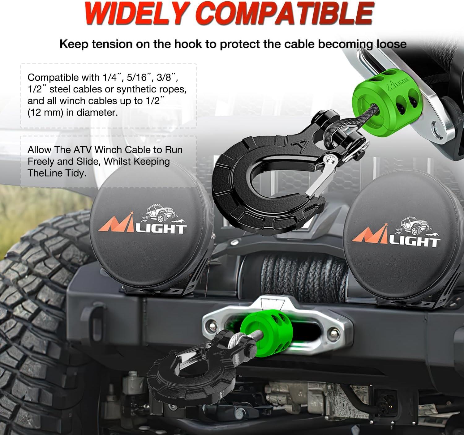 imageNilight Winch Stopper for ATV UTV Truck SUV Winch Cable Hook Rubber Stopper 2 Pack Protect Towing Hook Synthetic Rope Winch Accessories Rope Line Saver with Stainless Steel Screws Allen Wrenc GreenGreen