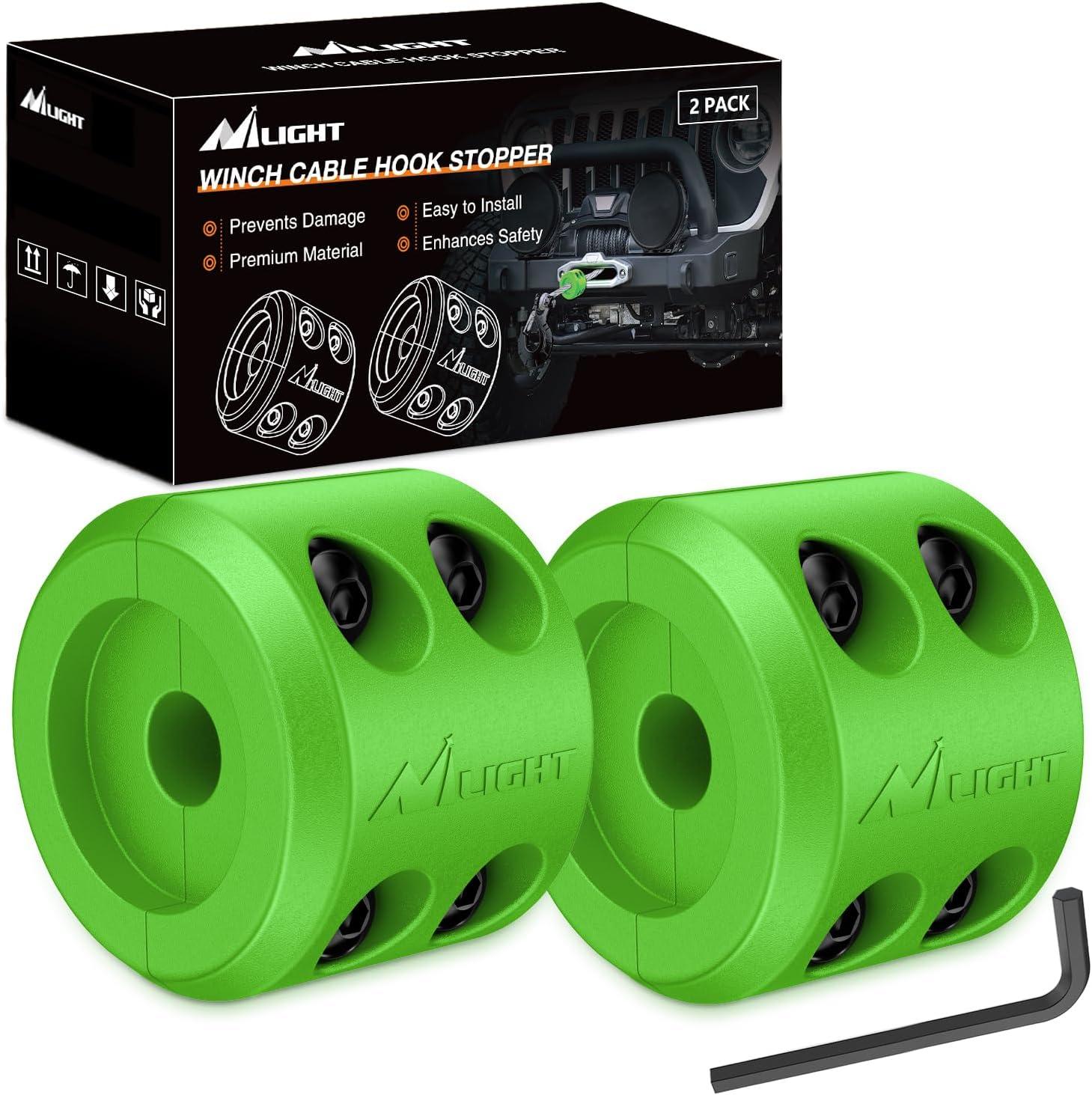 imageNilight Winch Stopper for ATV UTV Truck SUV Winch Cable Hook Rubber Stopper 2 Pack Protect Towing Hook Synthetic Rope Winch Accessories Rope Line Saver with Stainless Steel Screws Allen Wrenc GreenGreen