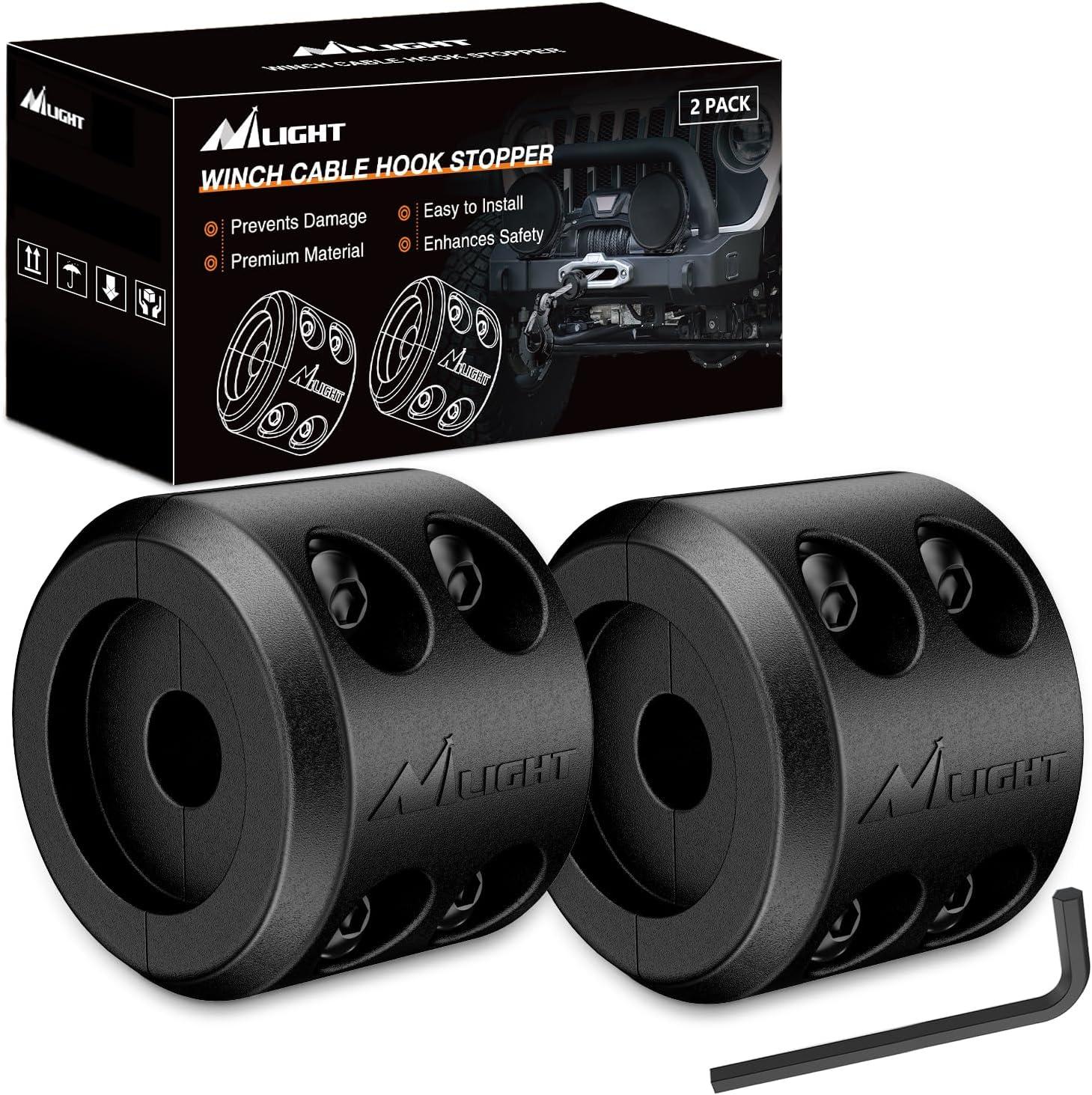 imageNilight Winch Stopper for ATV UTV Truck SUV Winch Cable Hook Rubber Stopper 2 Pack Protect Towing Hook Synthetic Rope Winch Accessories Rope Line Saver with Stainless Steel Screws Allen Wrenc GreenBlack