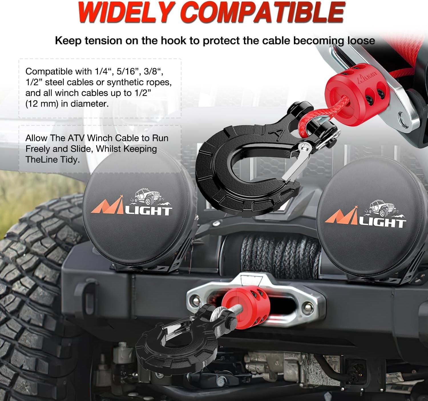 imageNilight Winch Stopper for ATV UTV Truck SUV Winch Cable Hook Rubber Stopper 2 Pack Protect Towing Hook Synthetic Rope Winch Accessories Rope Line Saver with Stainless Steel Screws Allen Wrenc GreenRed